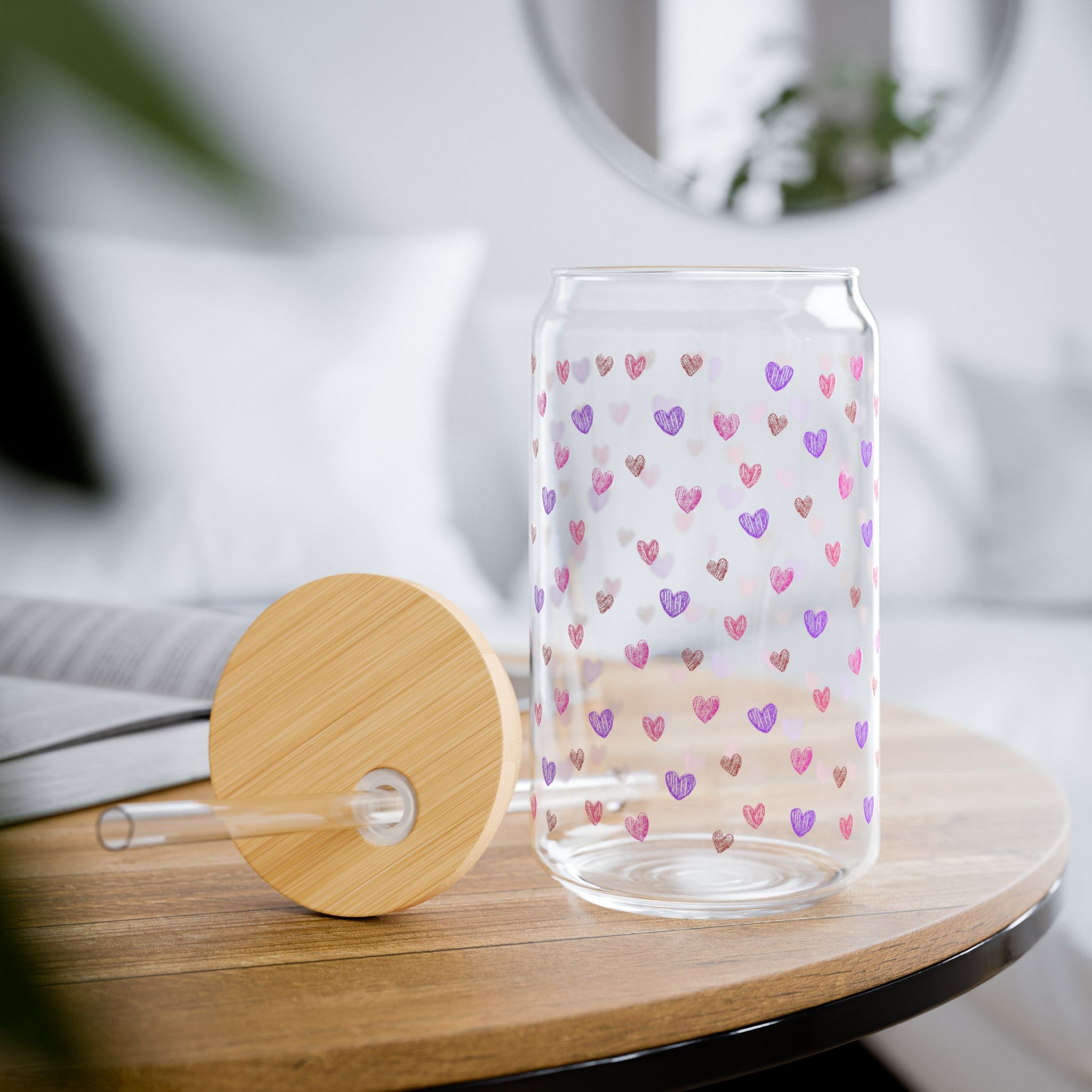 Clear Cute Hand-Drawn Hearts Pattern Tempered Glass Sipper