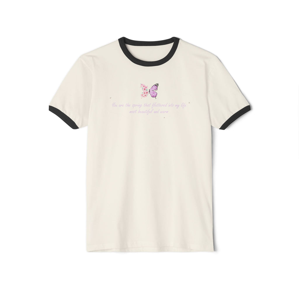 Unisex Natural Floral Butterfly Spring Quote 100% Cotton Ringer T-Shirt