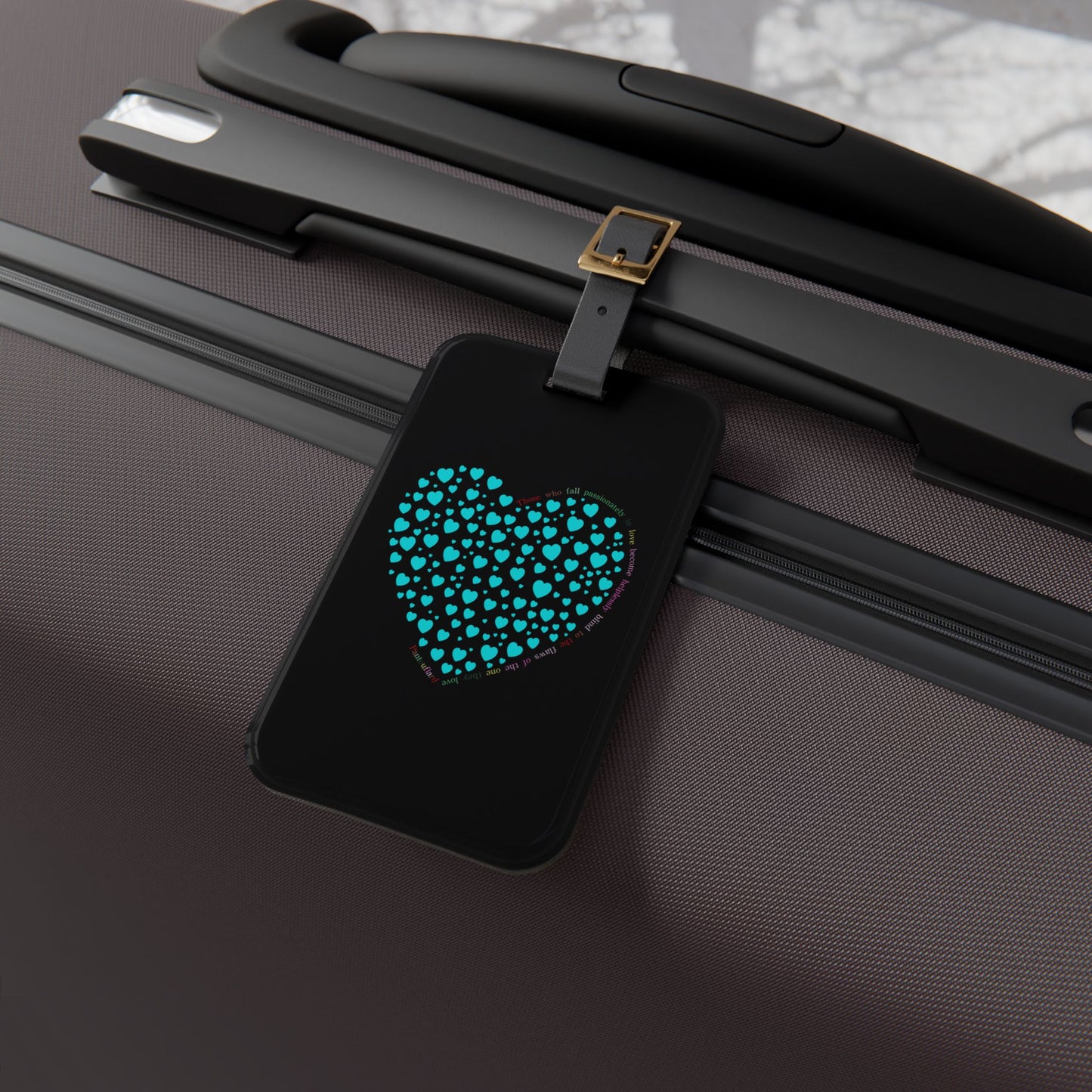 Mint Heart Mosaic Luggage Tag, Personalized Travel Accessory, Unique Suitcase Identifier