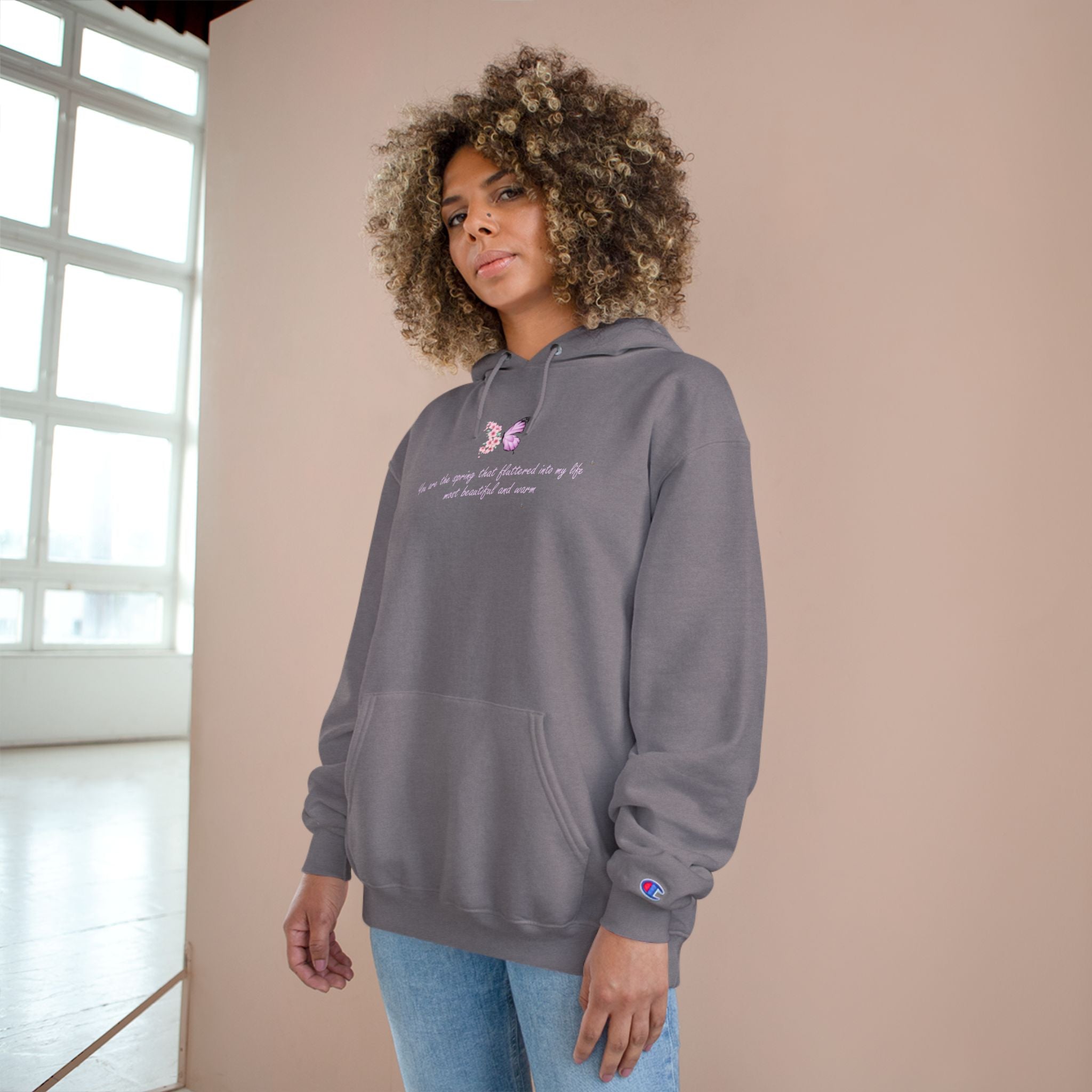 Unisex White Floral Butterfly Spring Quote Cotton Blend Champion Hoodie