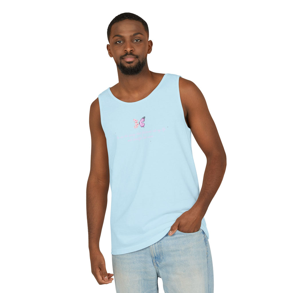 Unisex Navy Blue Floral Butterfly Spring Quote 100% Cotton Tank Top