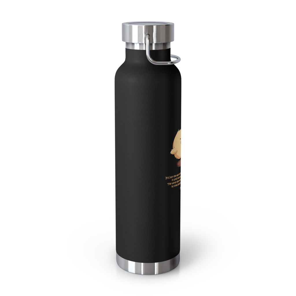 Navy Blue Cute Chick Pulling Worm Quote 22oz Copper Vacuum Insulated Bottle