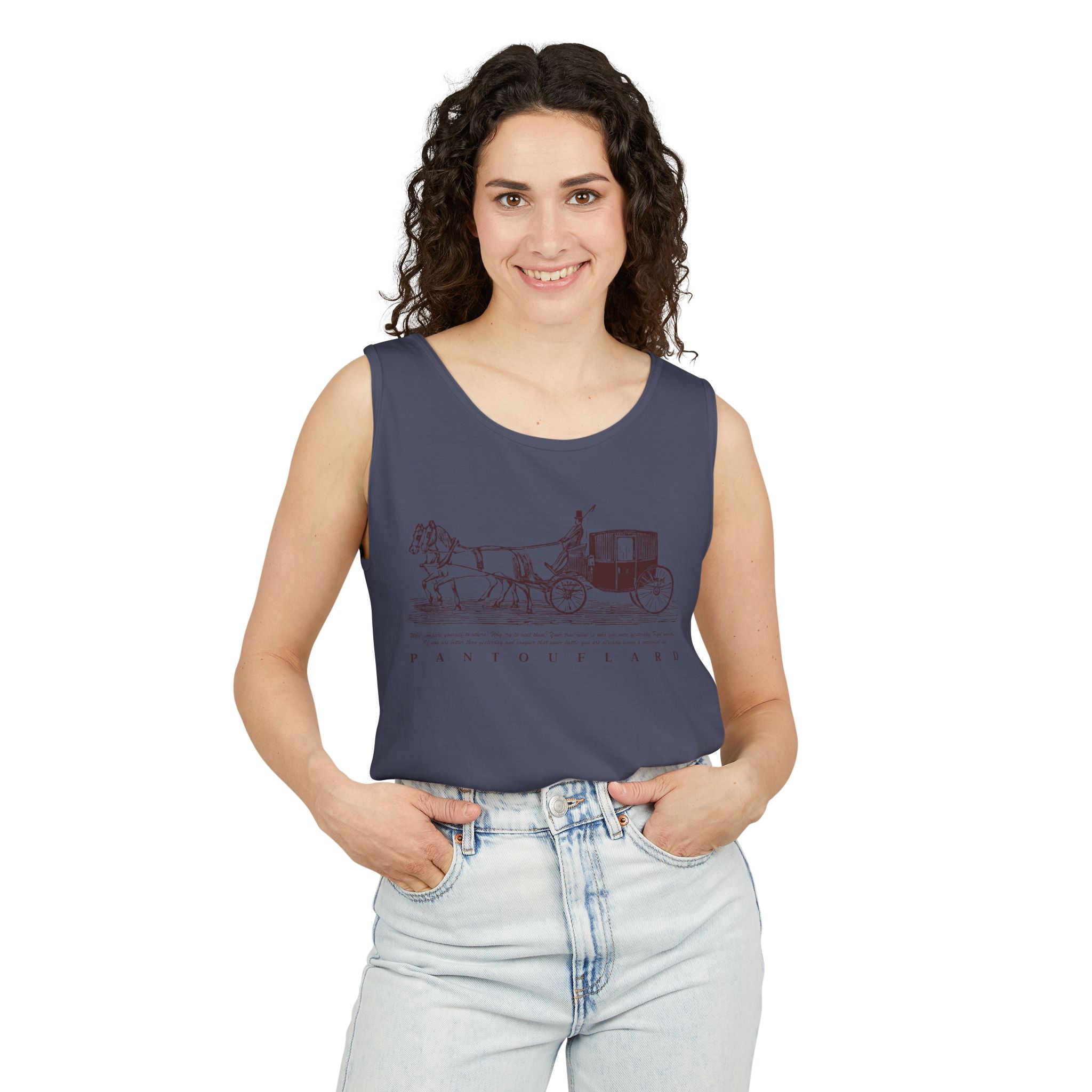 Unisex Brick Red Pantouflard Carriage Cotton Garment-Dyed Tank Top