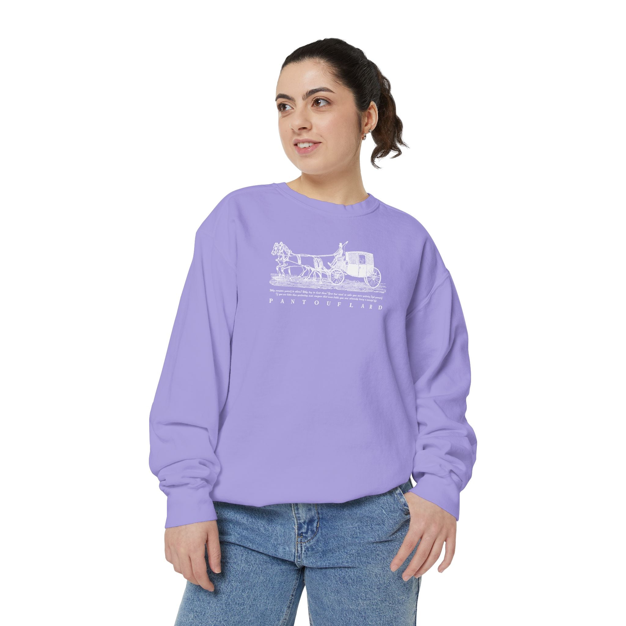 Unisex Navy Vintage Carriage Graphic Cotton Blend Sweatshirt
