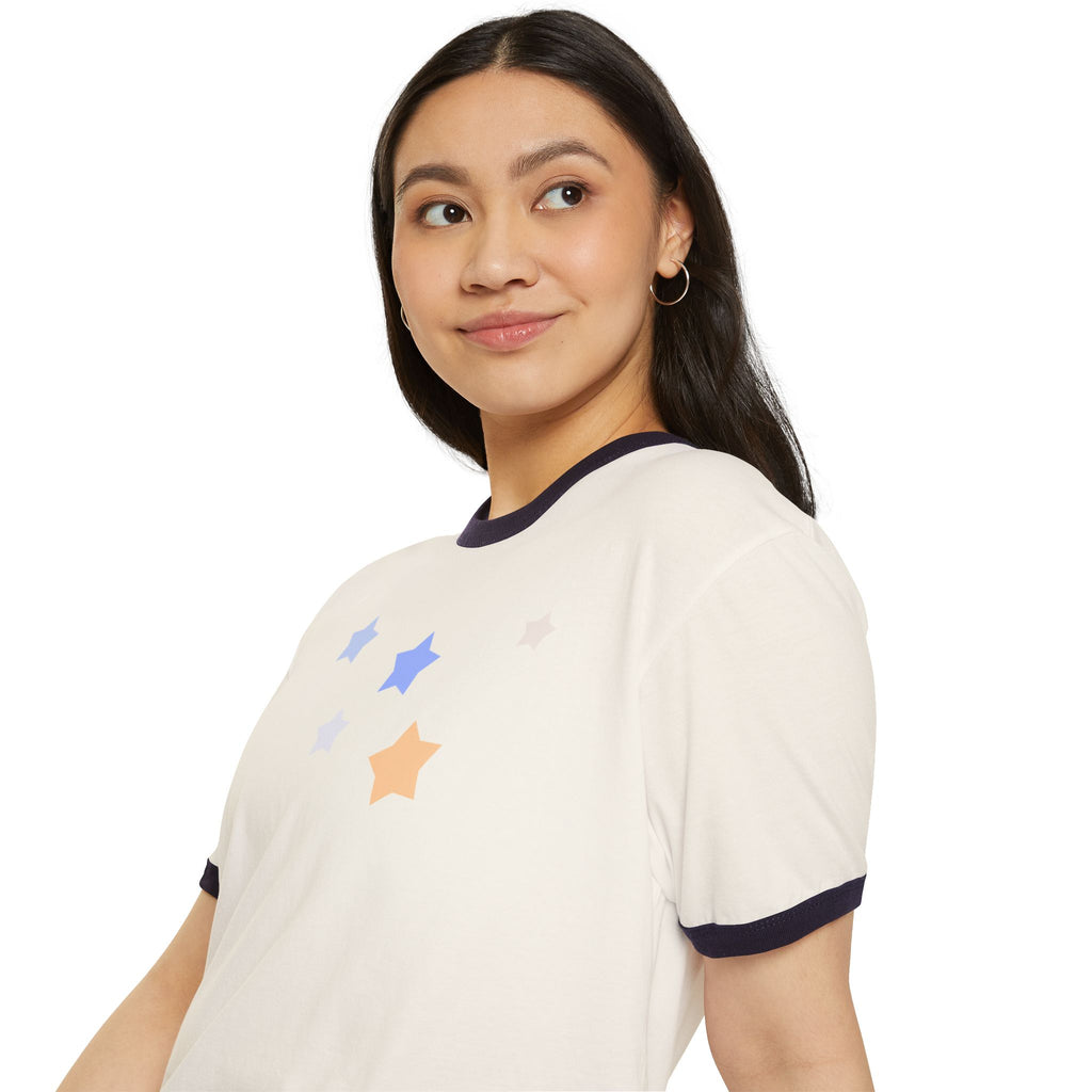 Cassiopeia Constellation Graphic Ringer T-Shirt - W-Shape Astronomy Cotton Tee