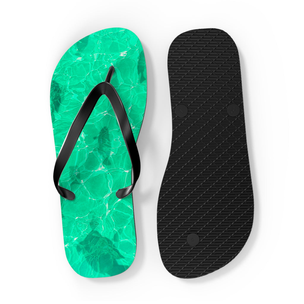 Unisex Vibrant Turquoise Green Sunlit Water Surface Fish Silhouette EVA Polyester Flip Flops