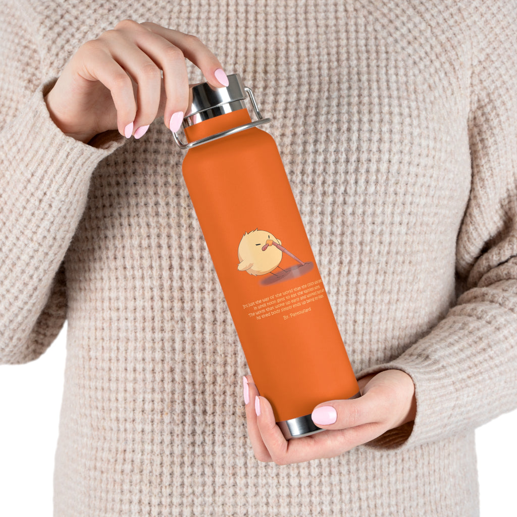 Navy Blue Cute Chick Pulling Worm Quote 22oz Copper Vacuum Insulated Bottle