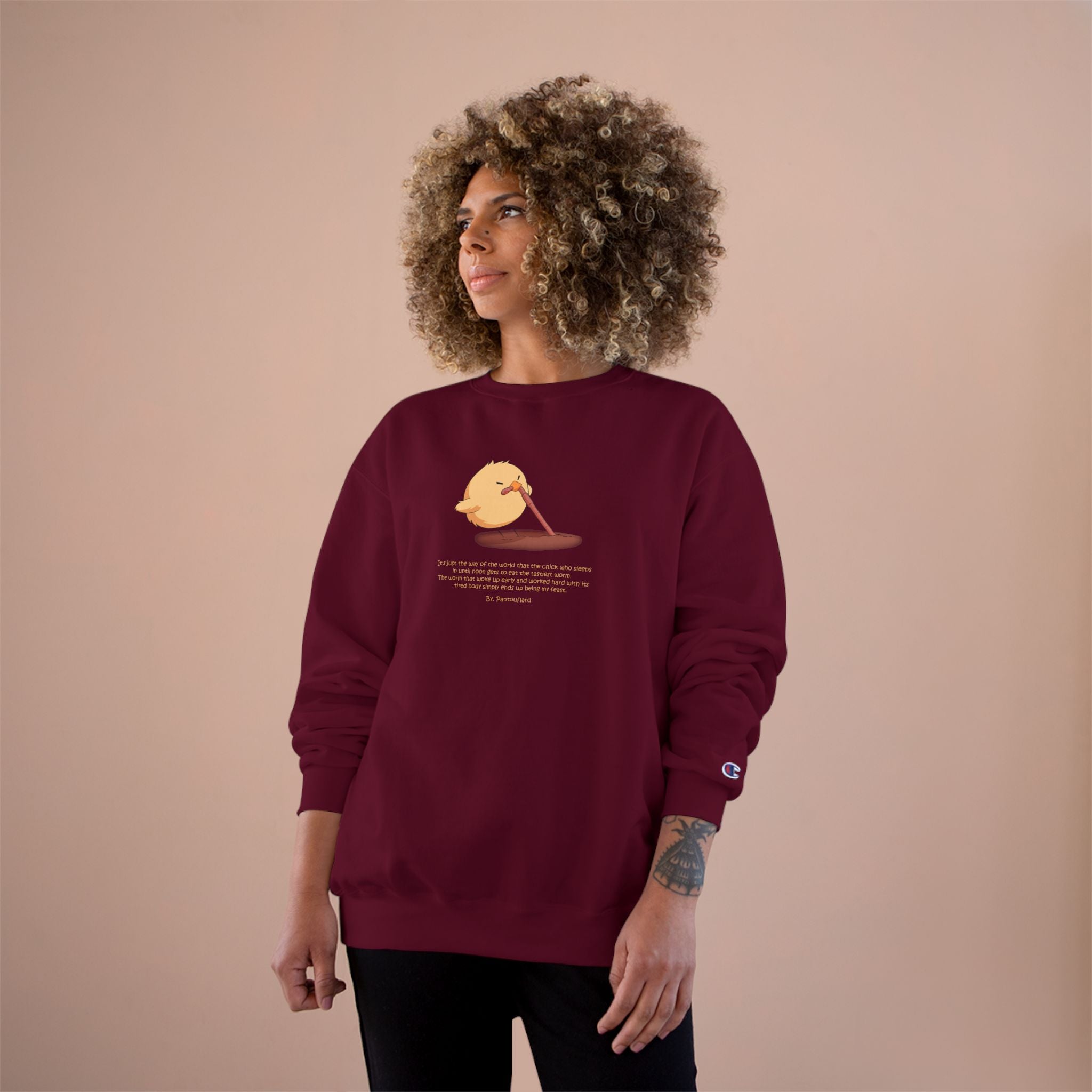 Champion Unisex White Pantouflard Chick Cotton Blend Crewneck Sweatshirt