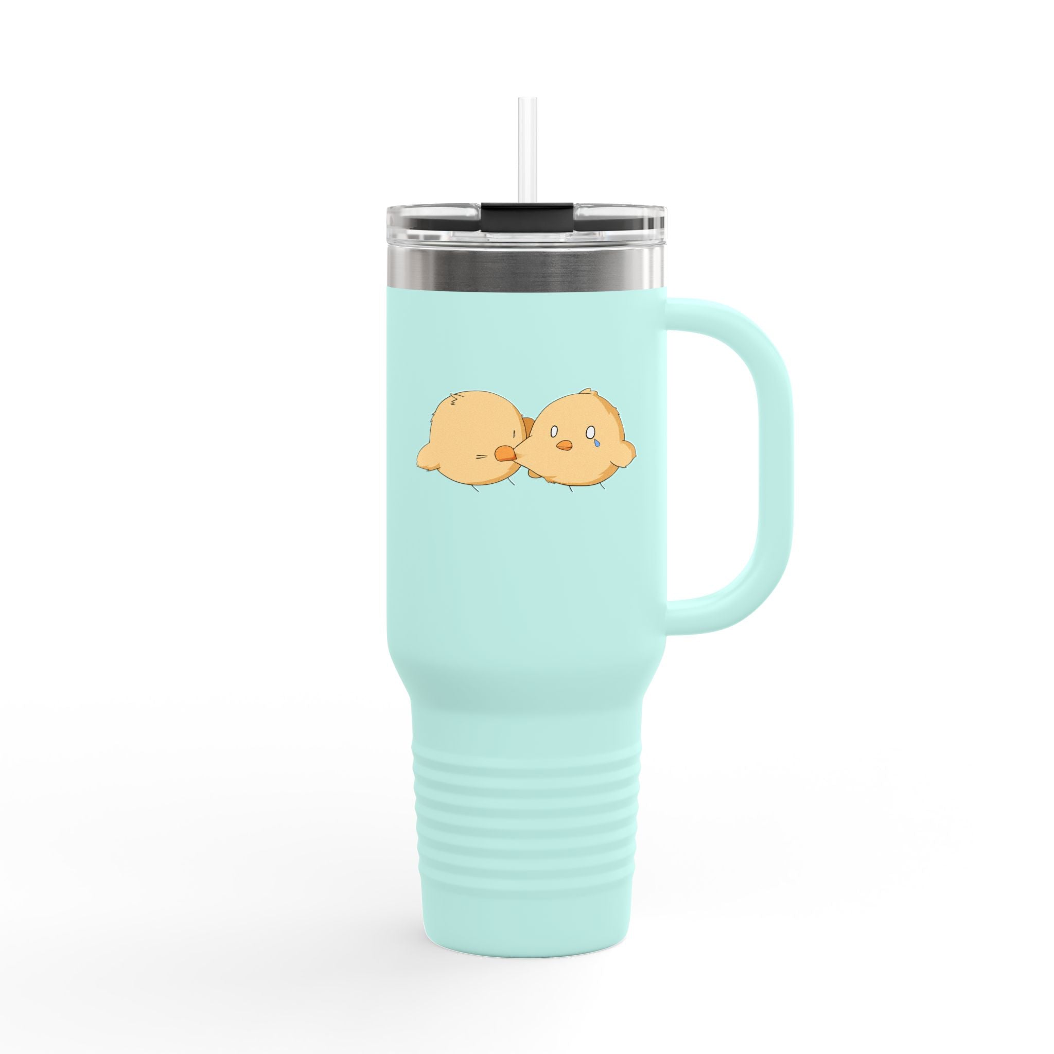 Mint Green Cute Biting Chicks 40oz Stainless Steel Insulated Travel Mug