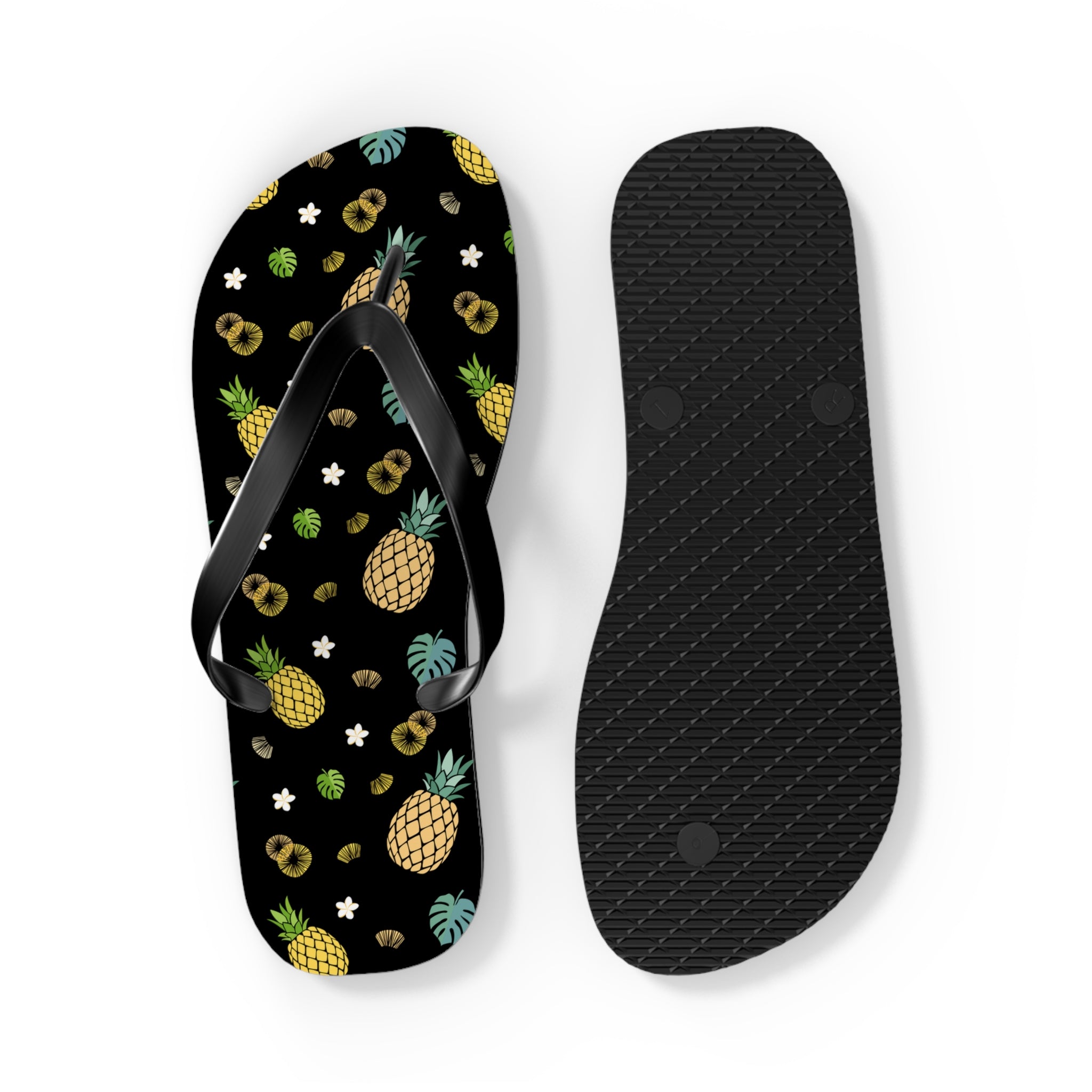 Unisex Black Pineapple Tropical Pattern EVA Polyester Flip Flops