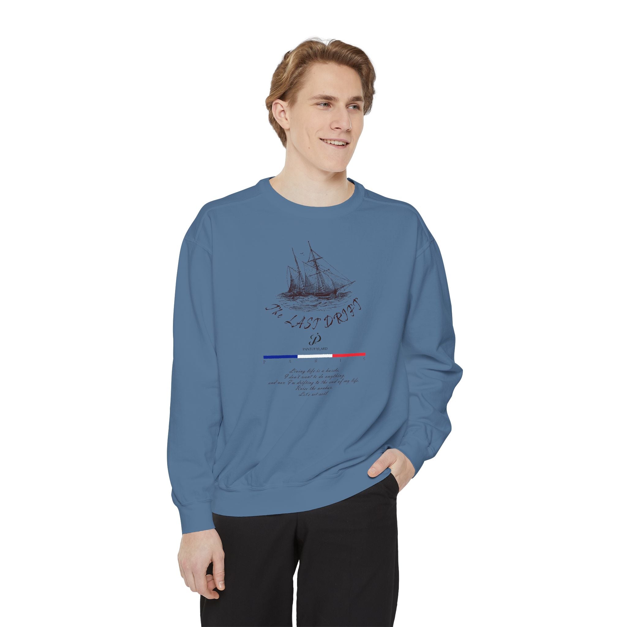 Unisex White Vintage Ship Graphic Cotton Blend Sweatshirt