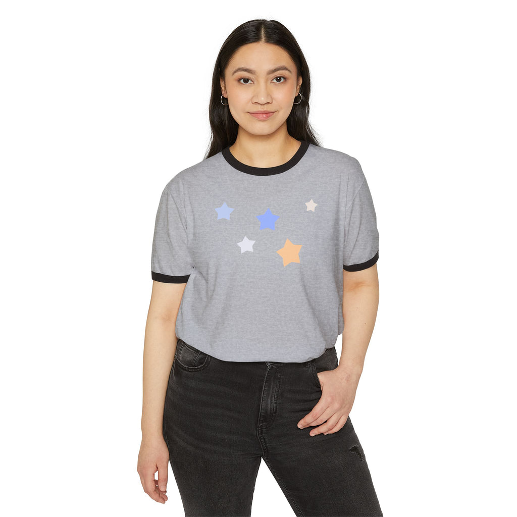 Cassiopeia Constellation Graphic Ringer T-Shirt - W-Shape Astronomy Cotton Tee