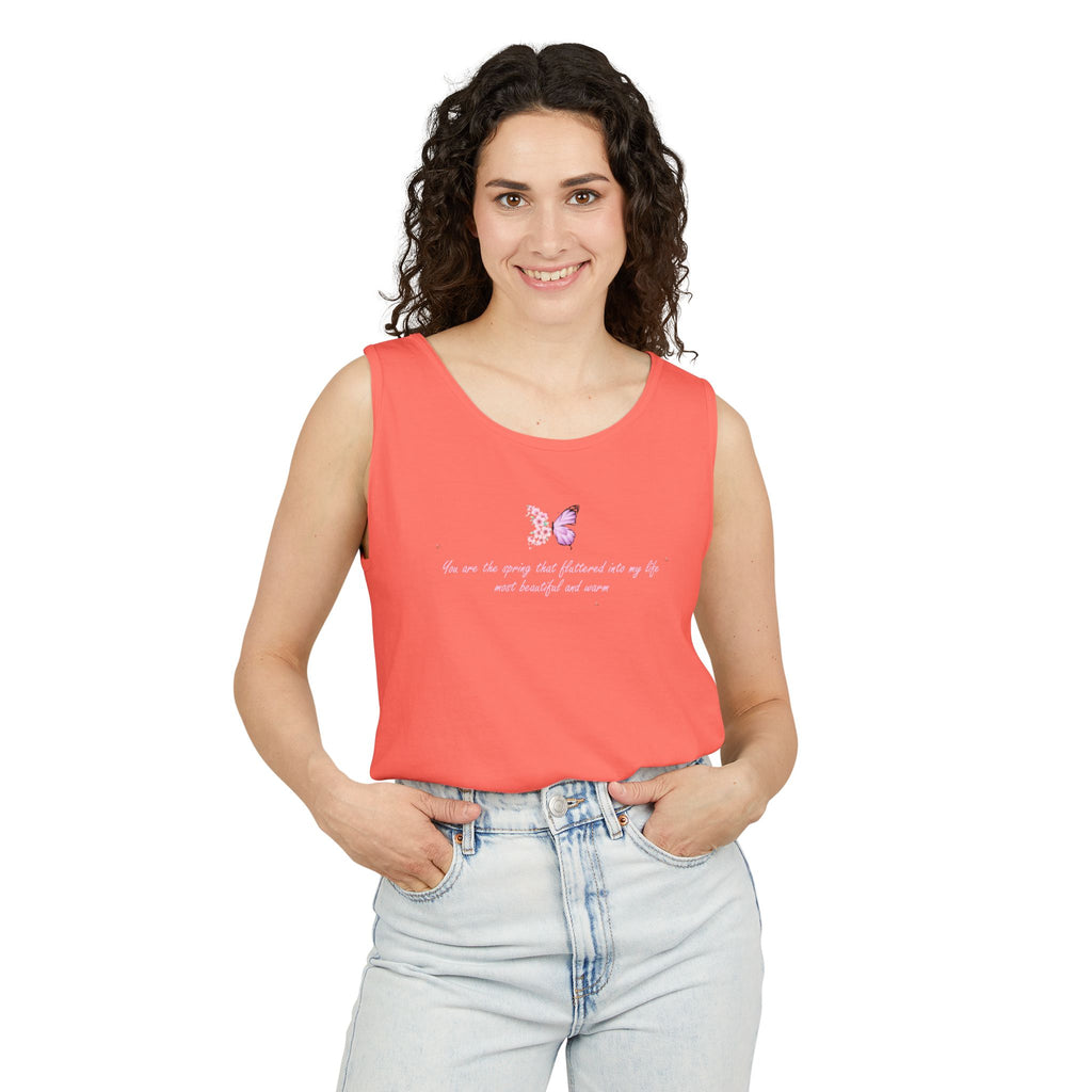 Unisex Navy Blue Floral Butterfly Spring Quote 100% Cotton Tank Top