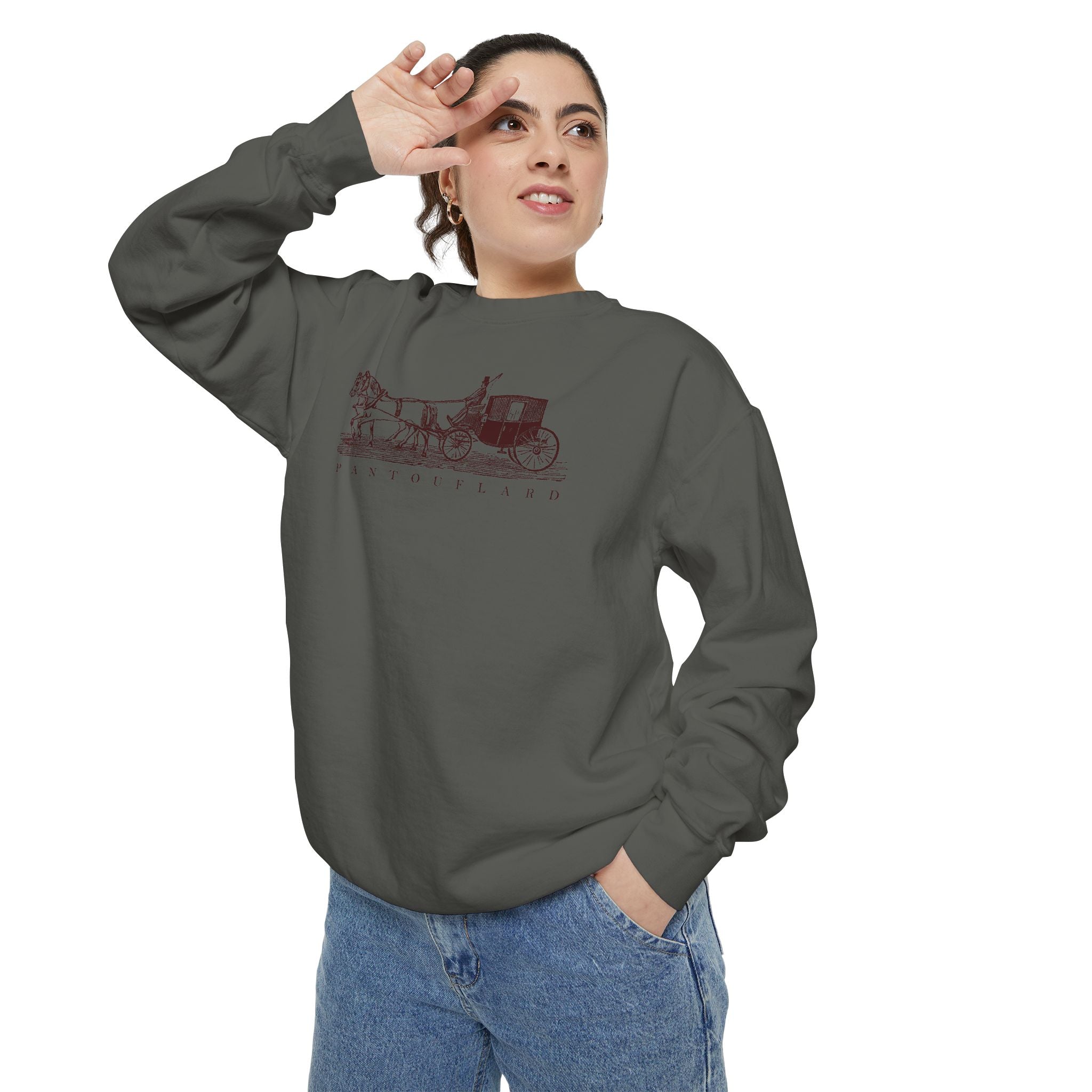 Unisex White Pantouflard Carriage Cotton Blend Sweatshirt
