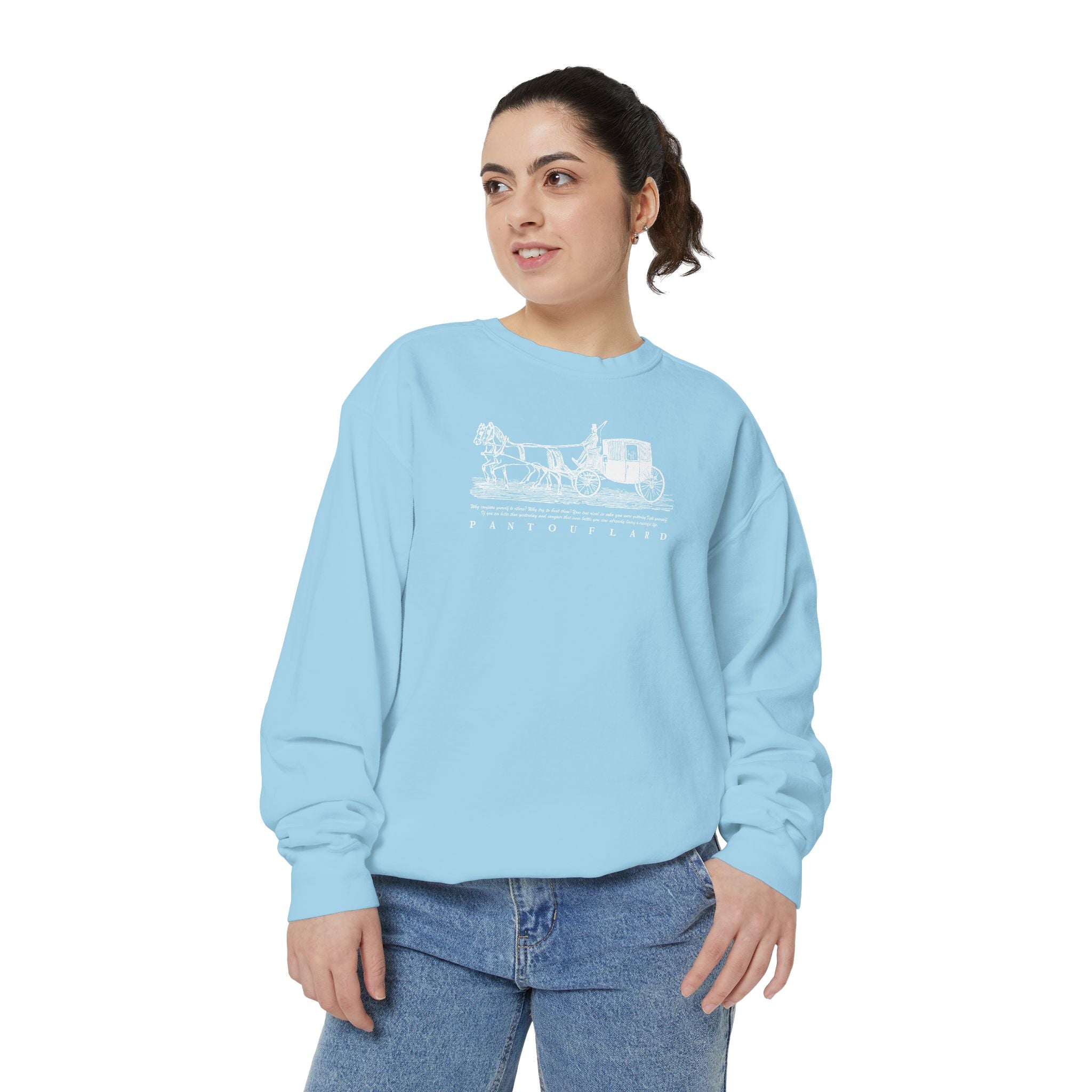 Unisex Navy Vintage Carriage Graphic Cotton Blend Sweatshirt