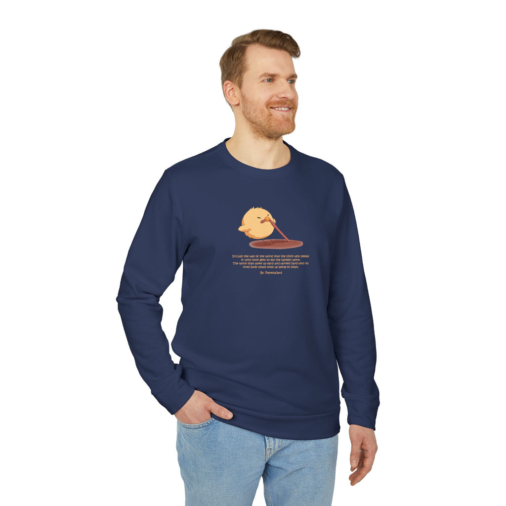 Adidas Crewneck Sweatshirt with Funny Graphic - "Early Bird Parody" Cute Chick Design - 8color Cotton Fleece Pullover - Unisex Streetwear