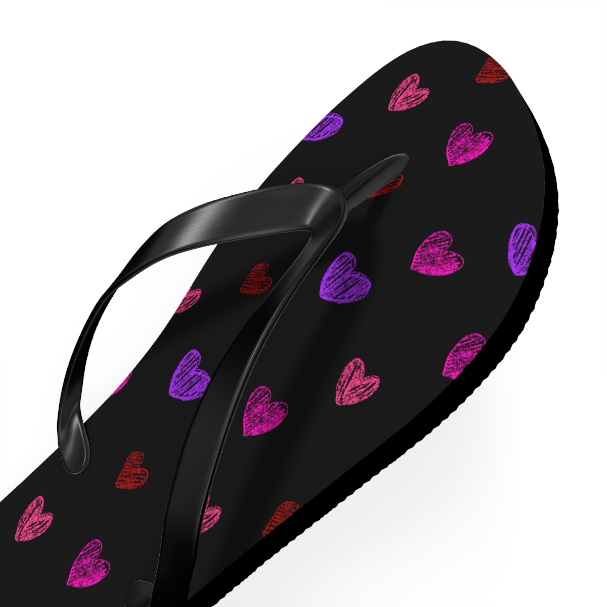 Unisex Black Colorful Hand Drawn Heart Pattern EVA Polyester Flip Flops