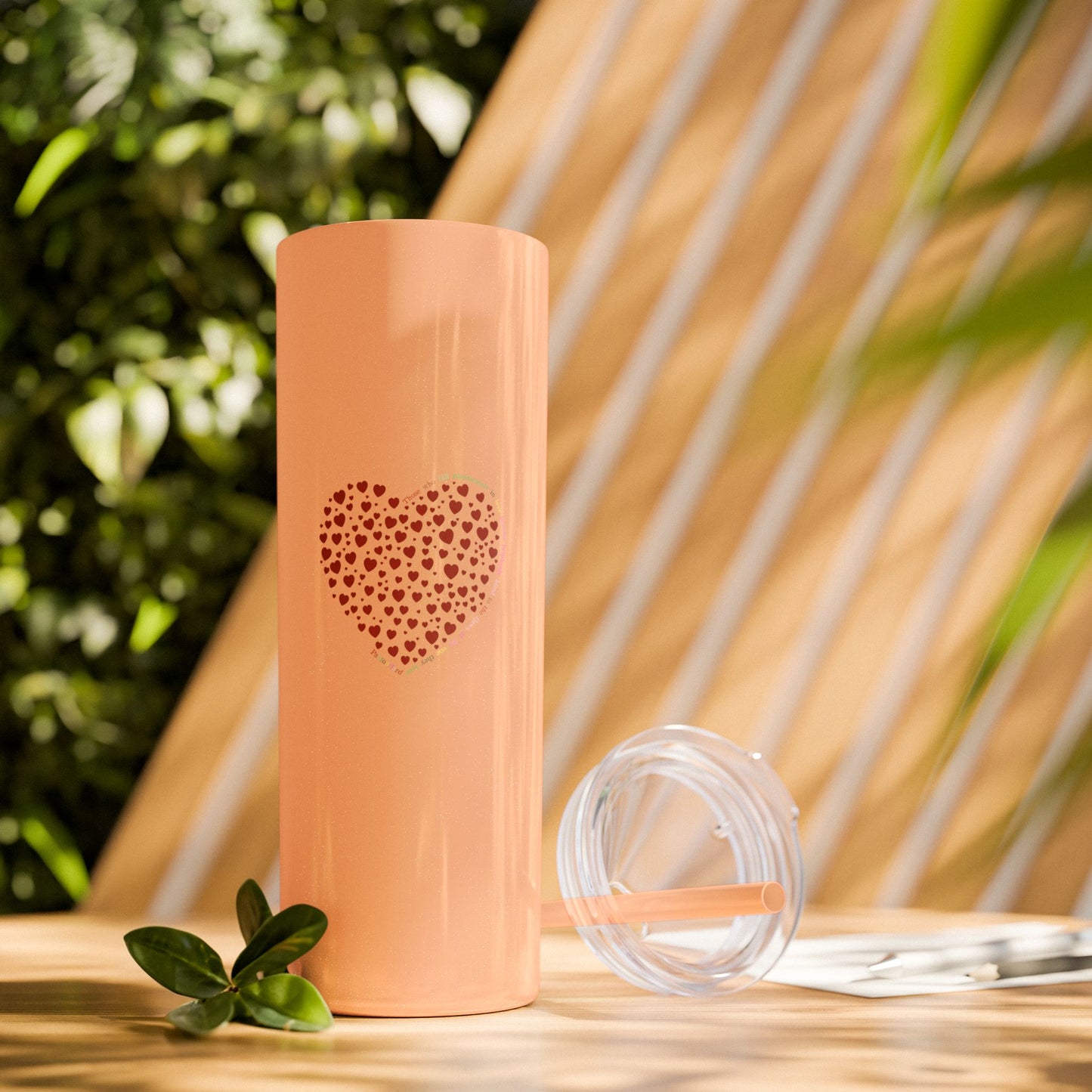 Red Heart Dot Skinny Tumbler | 20oz Reusable Travel Mug, Eco-Friendly Drinkware