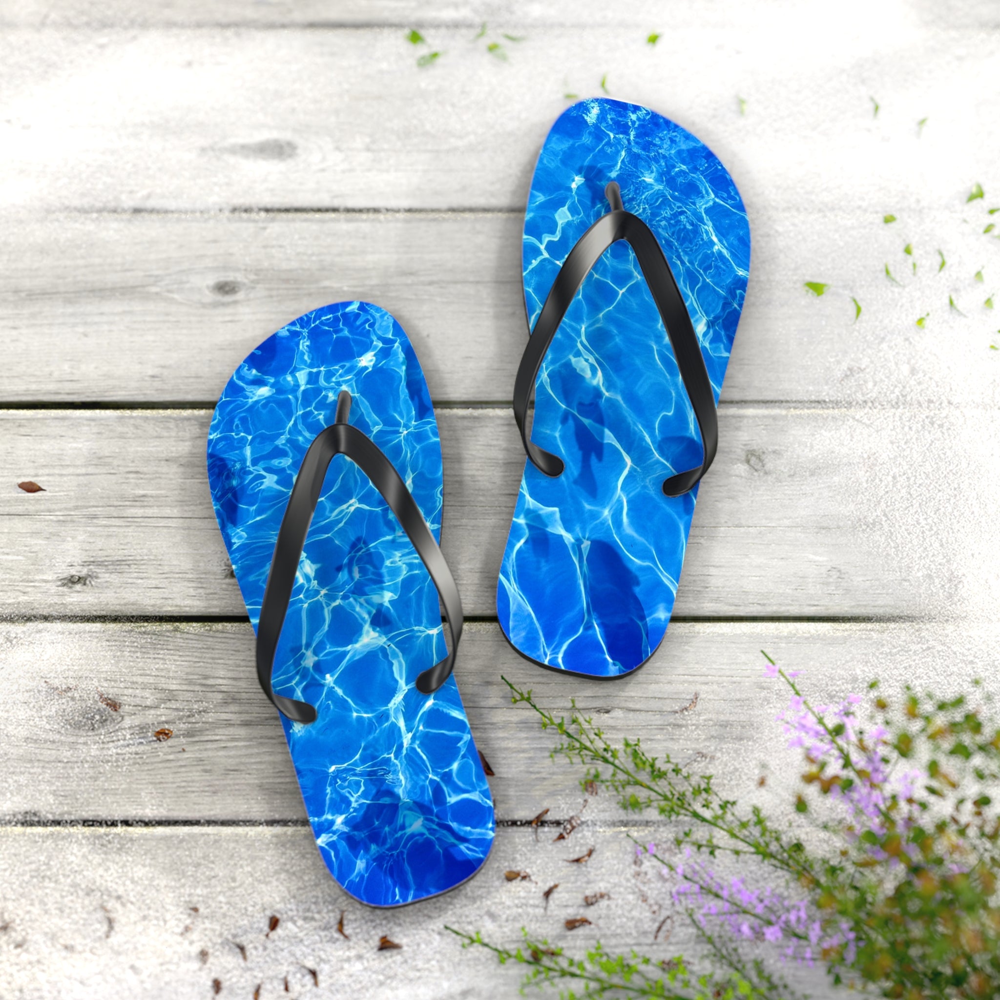 Unisex Vibrant Blue Sunlit Water Surface Fish Silhouette EVA Polyester Flip Flops