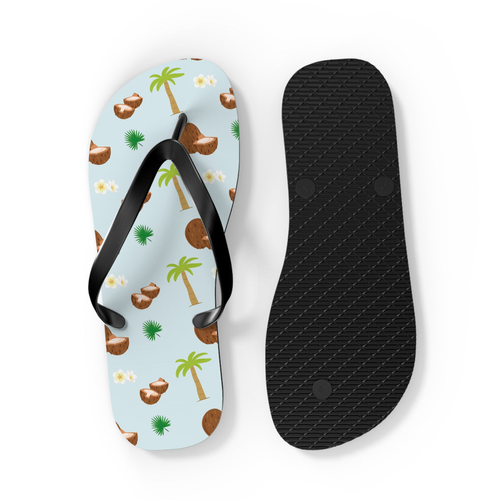 Unisex Light Blue Coconut Palm Tree Tropical Pattern EVA Polyester Flip Flops