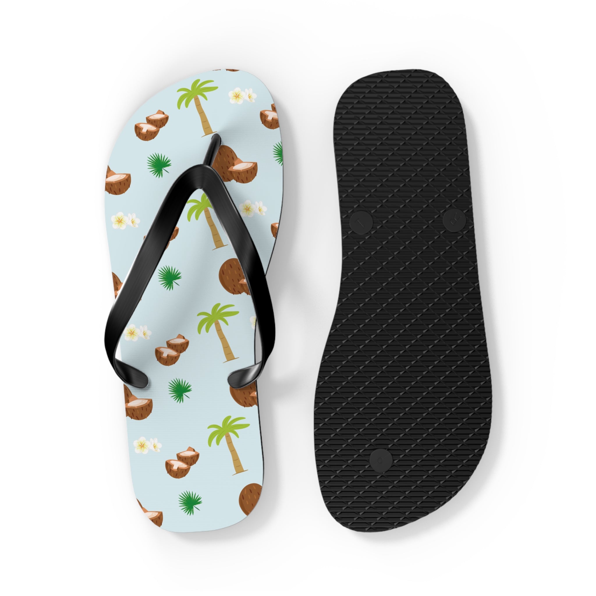 Unisex Light Blue Coconut Palm Tree Tropical Pattern EVA Polyester Flip Flops