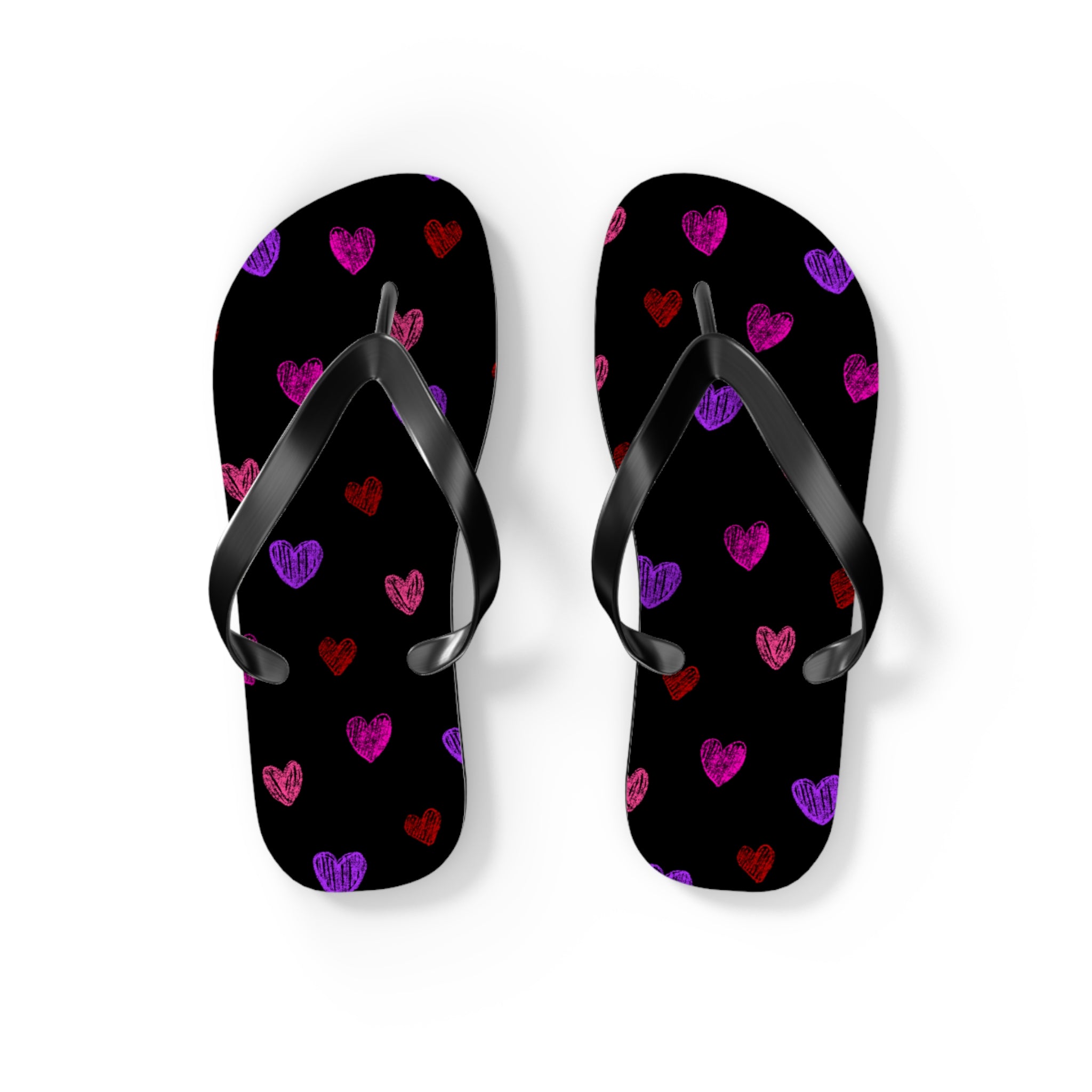 Unisex Black Colorful Hand Drawn Heart Pattern EVA Polyester Flip Flops