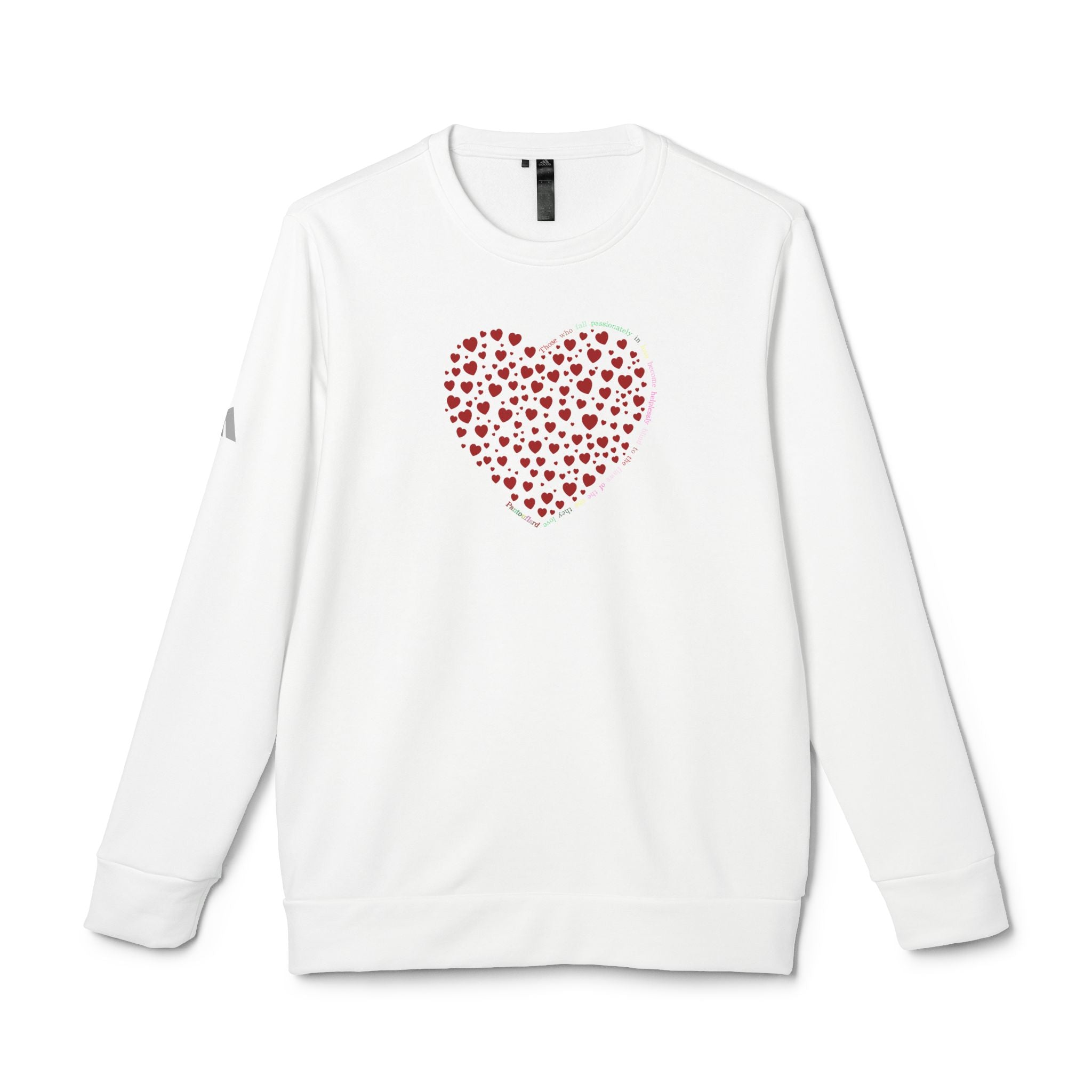 Sudadera unisex Adidas® con cuello redondo y diseño de corazón rojo