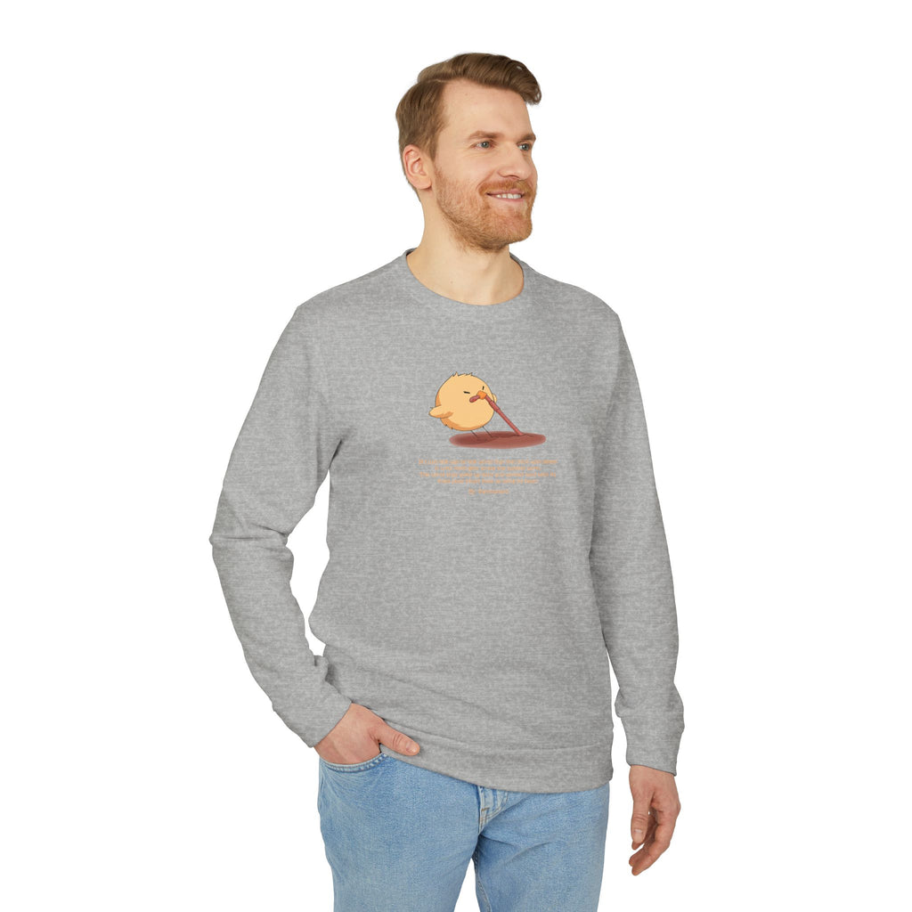 Adidas Crewneck Sweatshirt with Funny Graphic - "Early Bird Parody" Cute Chick Design - 8color Cotton Fleece Pullover - Unisex Streetwear