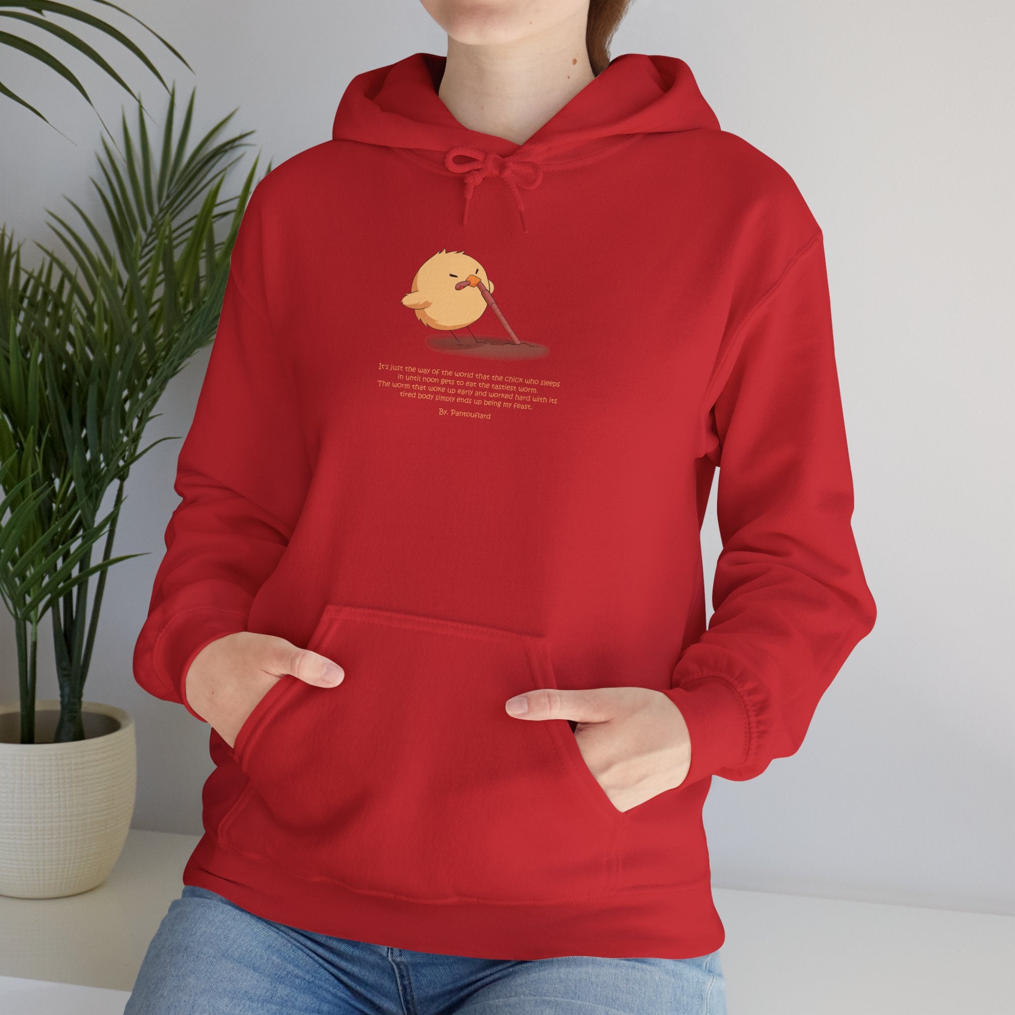 Kitsch Kawaii Chick & Worm Graphic Hoodie - The Quiet Victory (Aesthetic Streetwear Fleece)
