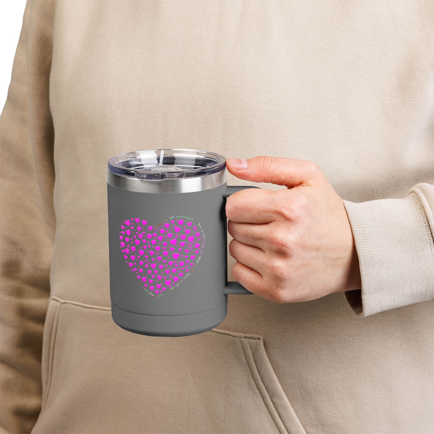 Pink Heart Coffee Mug Tumbler, Personalized Mug