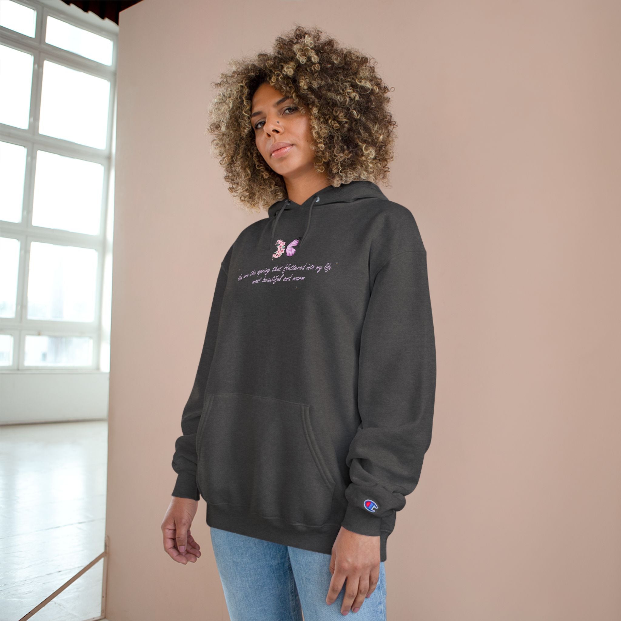 Unisex White Floral Butterfly Spring Quote Cotton Blend Champion Hoodie