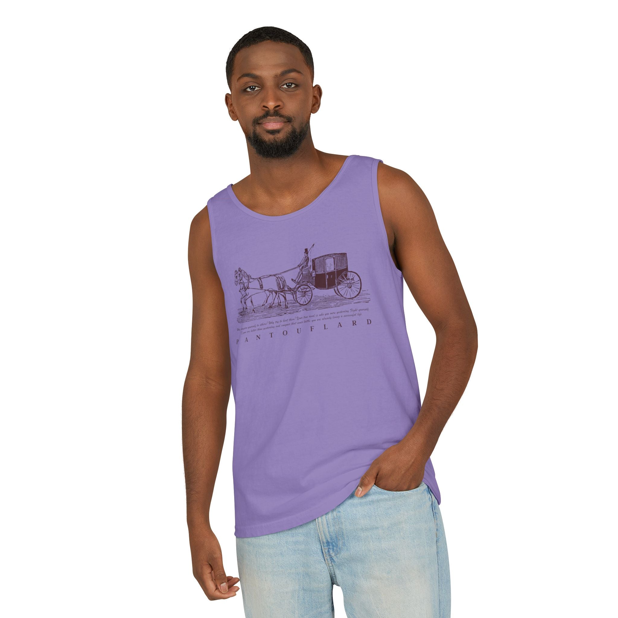 Unisex Brick Red Pantouflard Carriage Cotton Garment-Dyed Tank Top