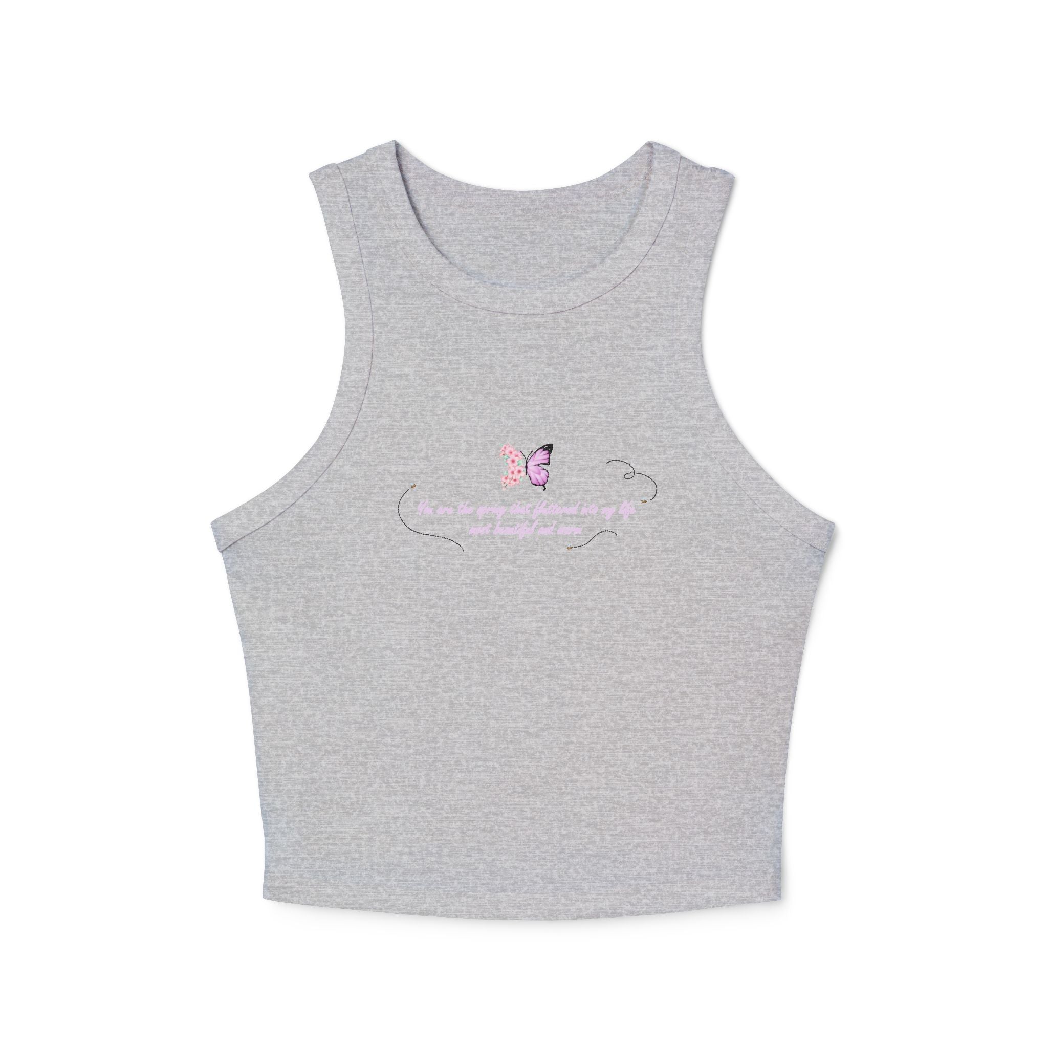 Women's Navy Blue Floral Butterfly Spring Quote Cotton Blend Racer Tank Top