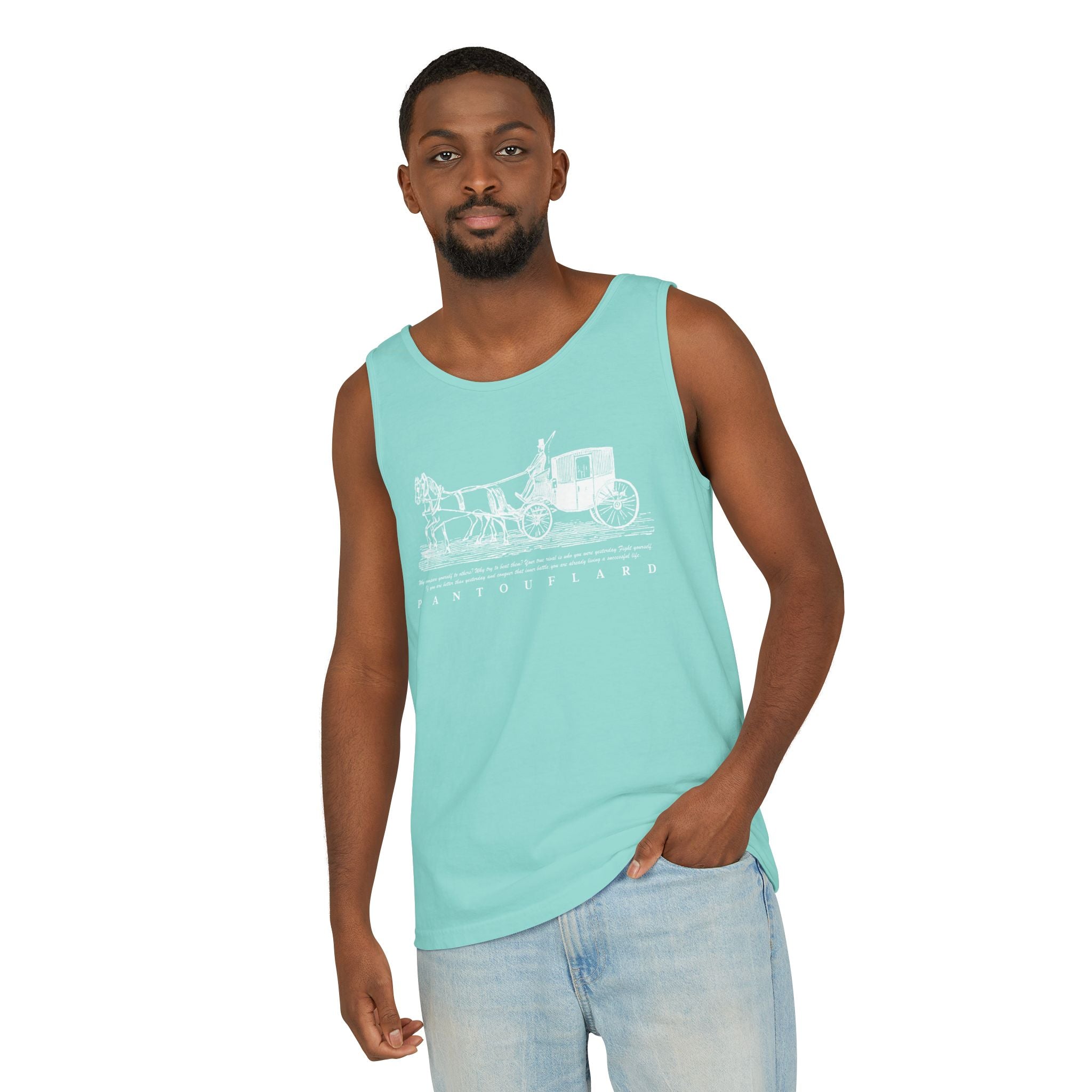 Unisex Black Pantouflard Carriage Cotton Garment-Dyed Tank Top