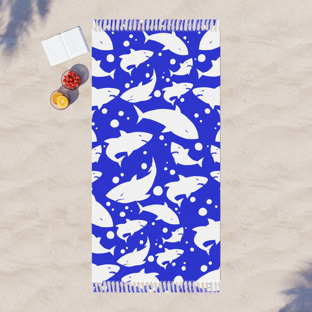 Royal Blue Shark Silhouette Pattern 100% Polyester Boho Beach Cloth