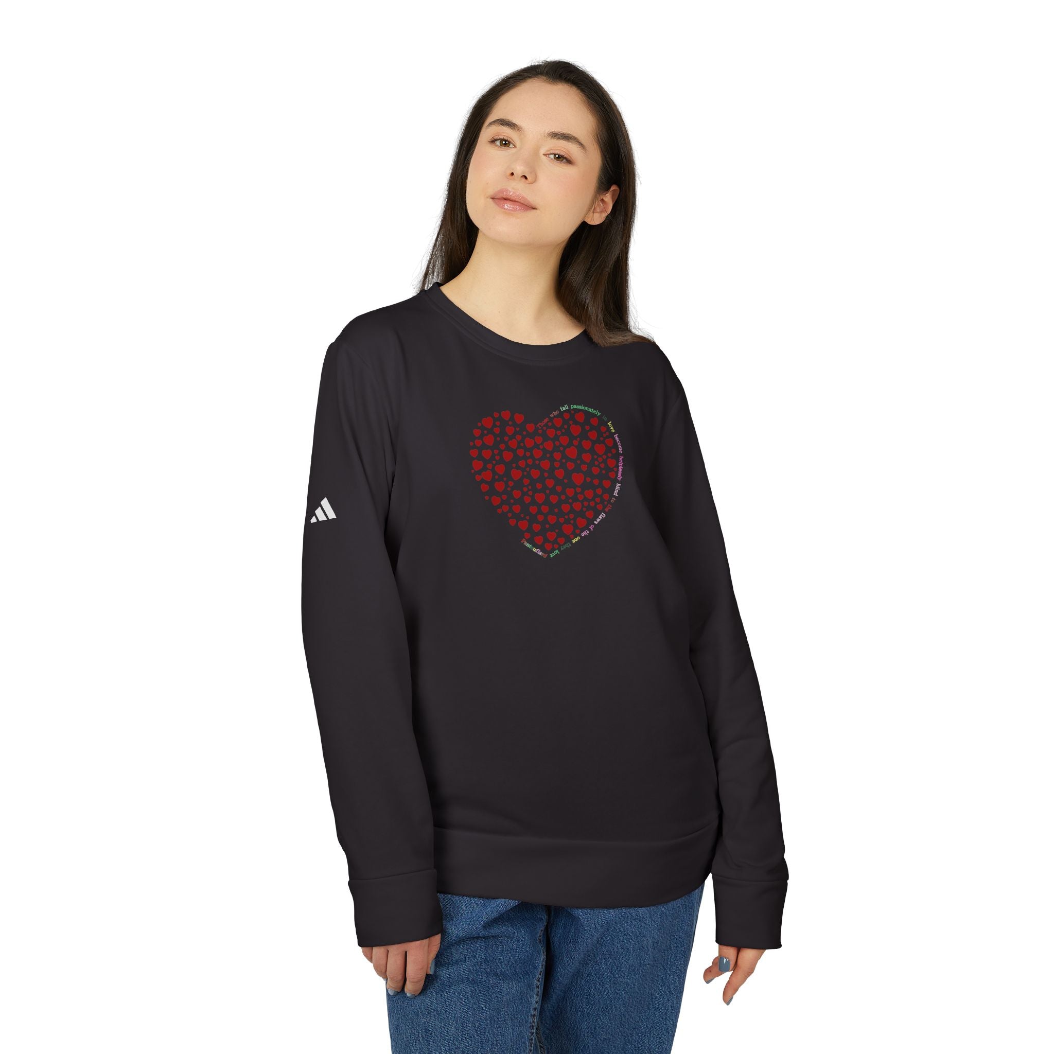 Adidas Unisex Black Red Heart Fleece Crewneck Sweatshirt