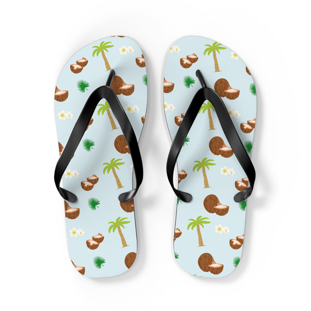 Unisex Light Blue Coconut Palm Tree Tropical Pattern EVA Polyester Flip Flops