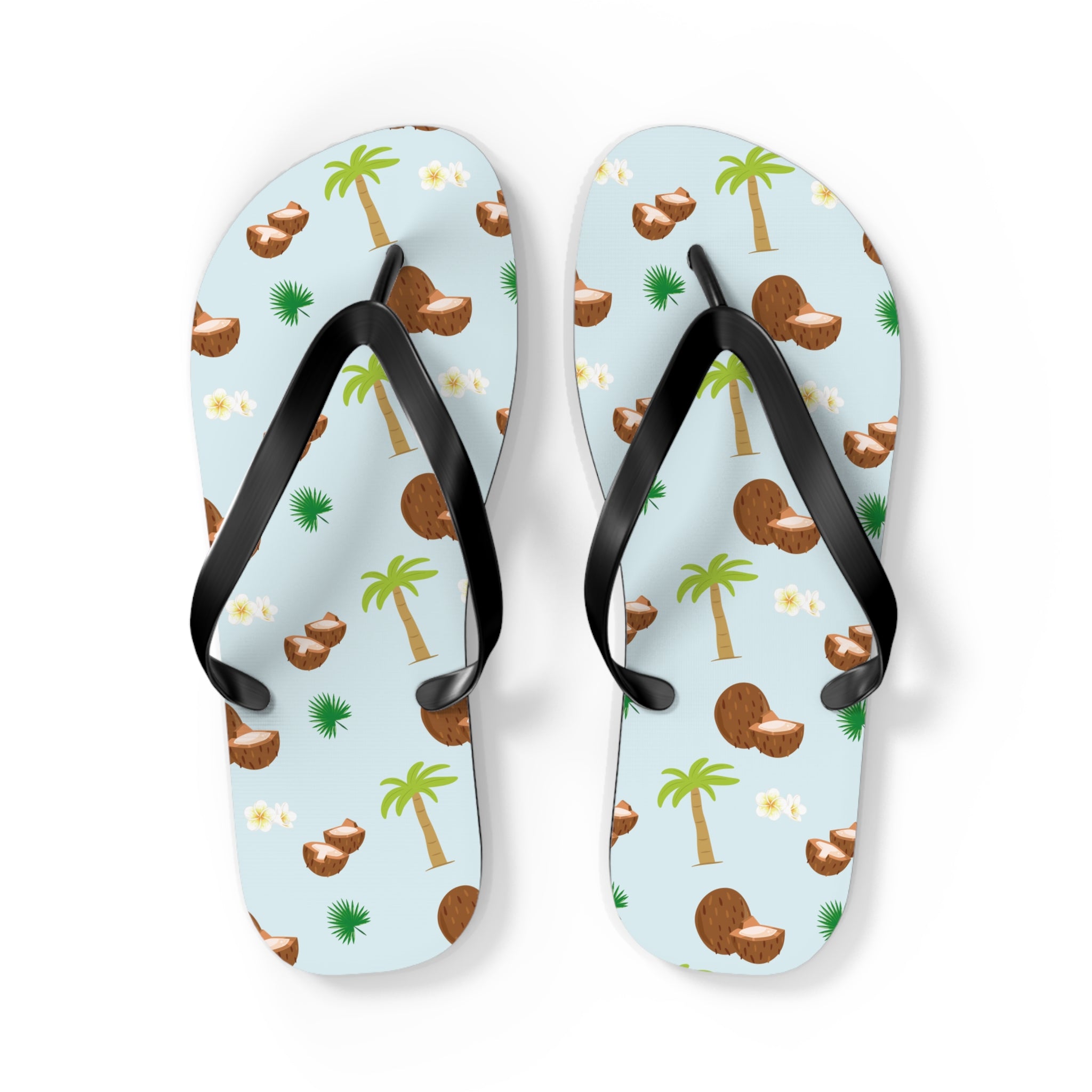 Unisex Light Blue Coconut Palm Tree Tropical Pattern EVA Polyester Flip Flops
