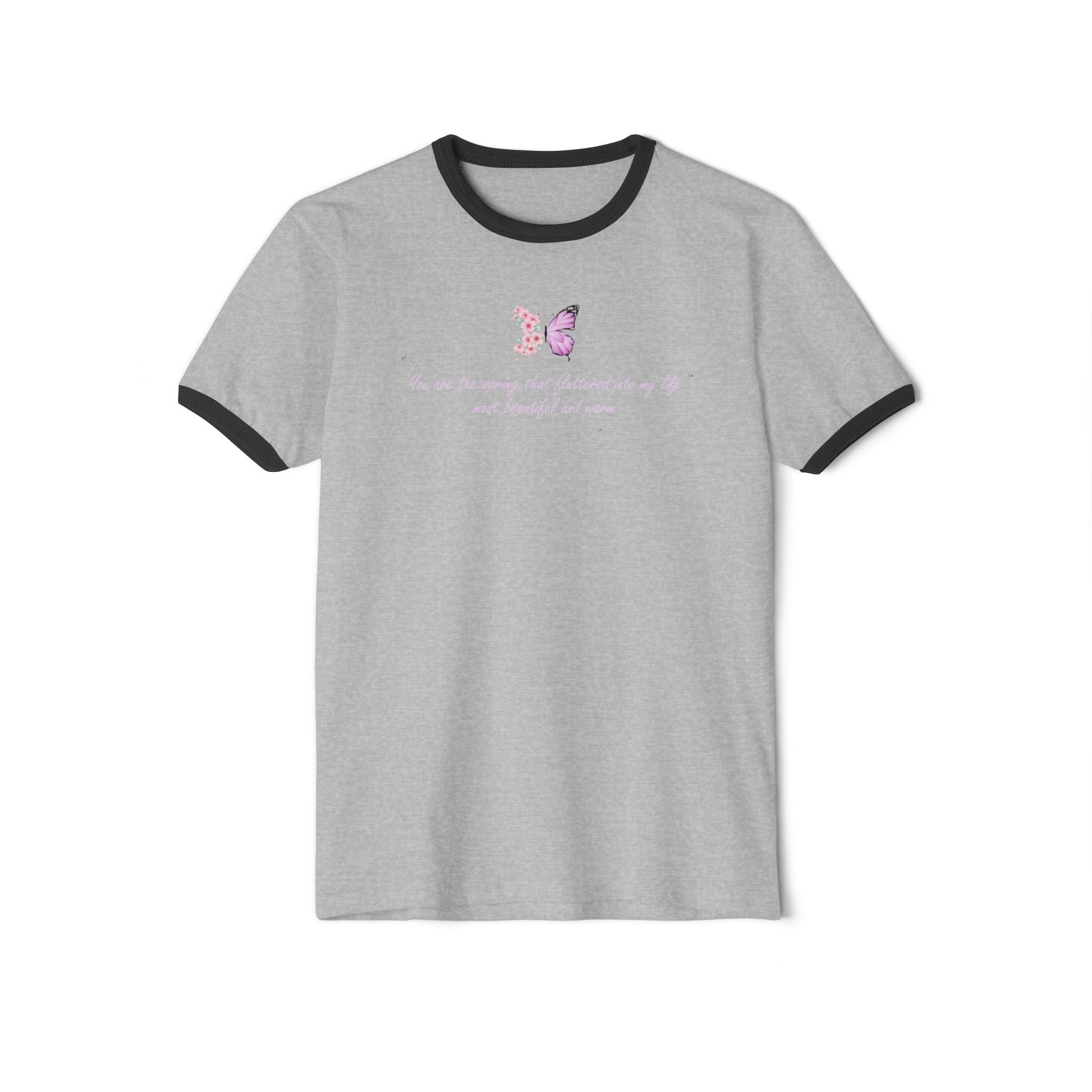 Unisex Natural Floral Butterfly Spring Quote 100% Cotton Ringer T-Shirt