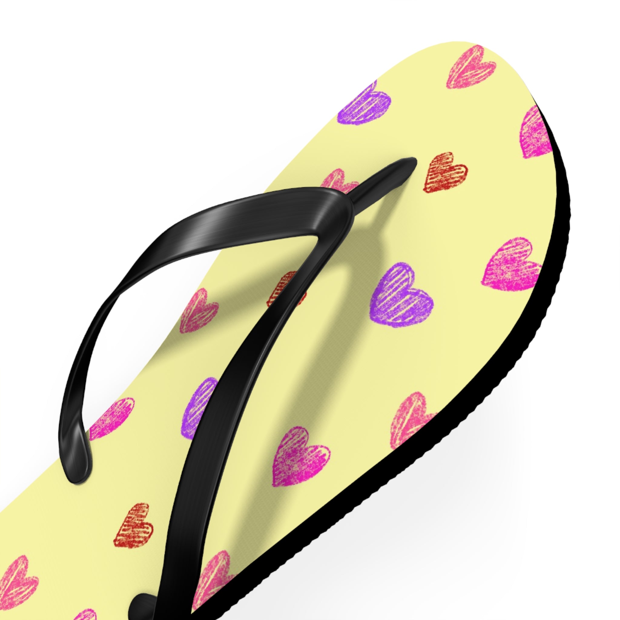 Unisex Light Yellow Colorful Hand Drawn Heart Pattern EVA Polyester Flip Flops
