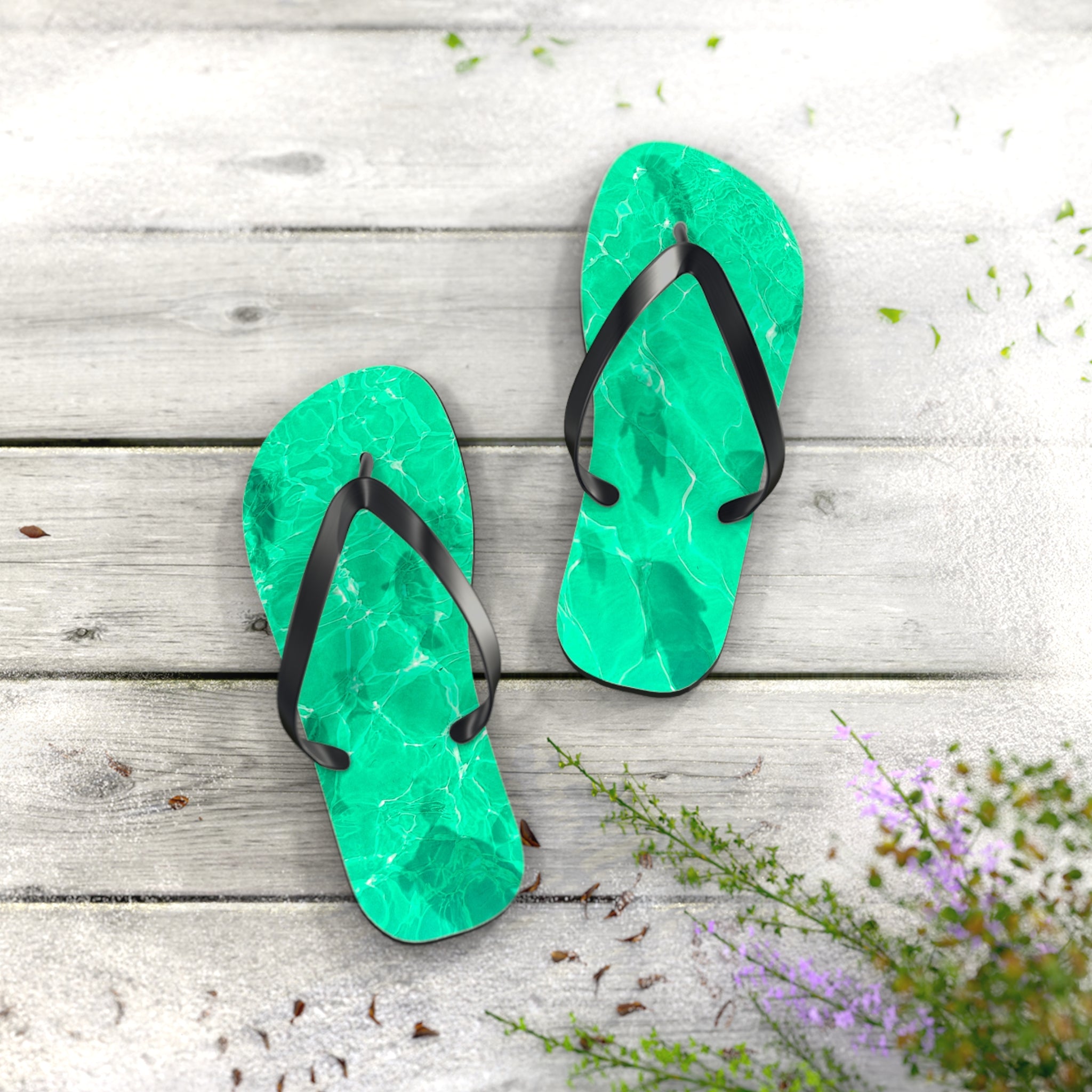 Unisex Vibrant Turquoise Green Sunlit Water Surface Fish Silhouette EVA Polyester Flip Flops