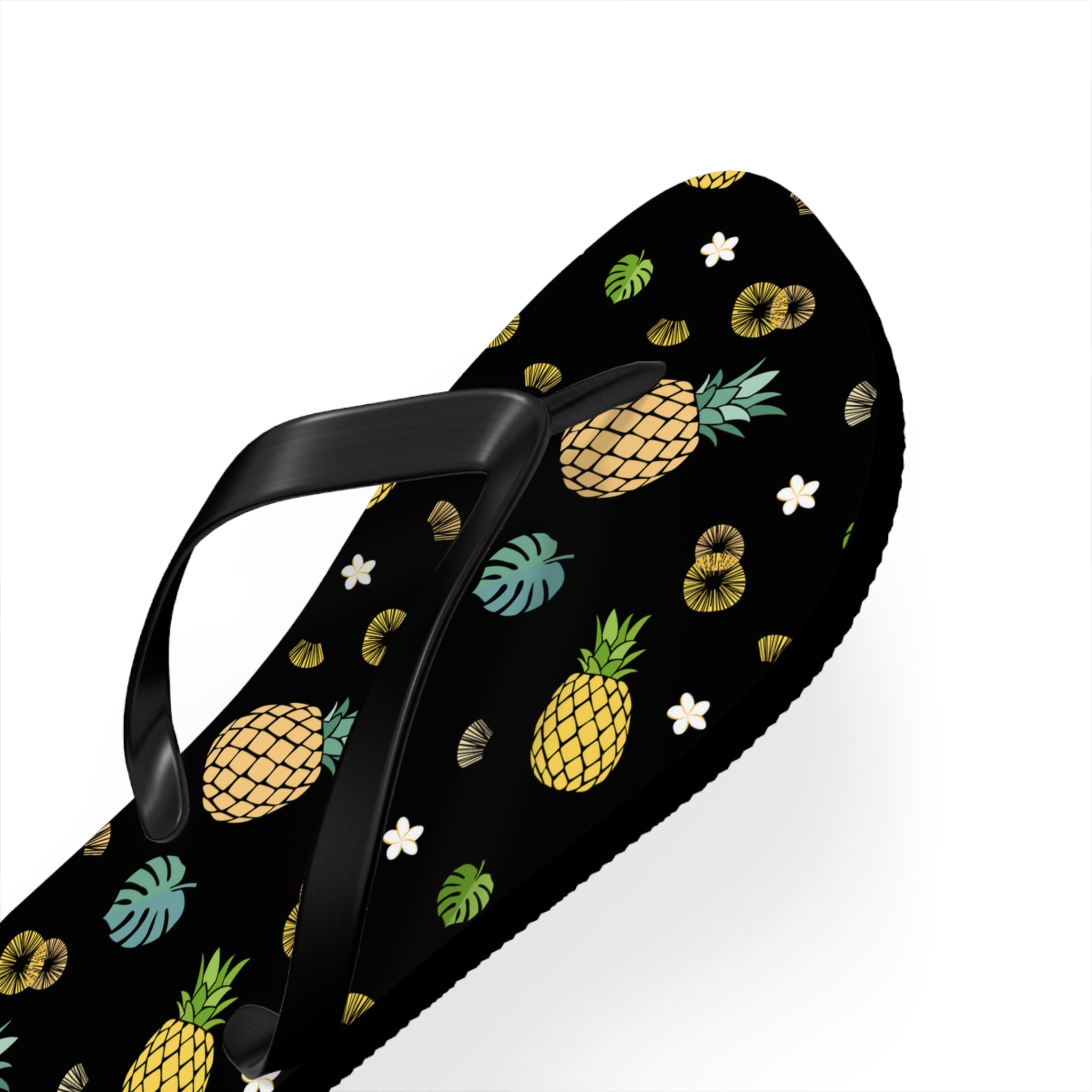 Unisex Black Pineapple Tropical Pattern EVA Polyester Flip Flops