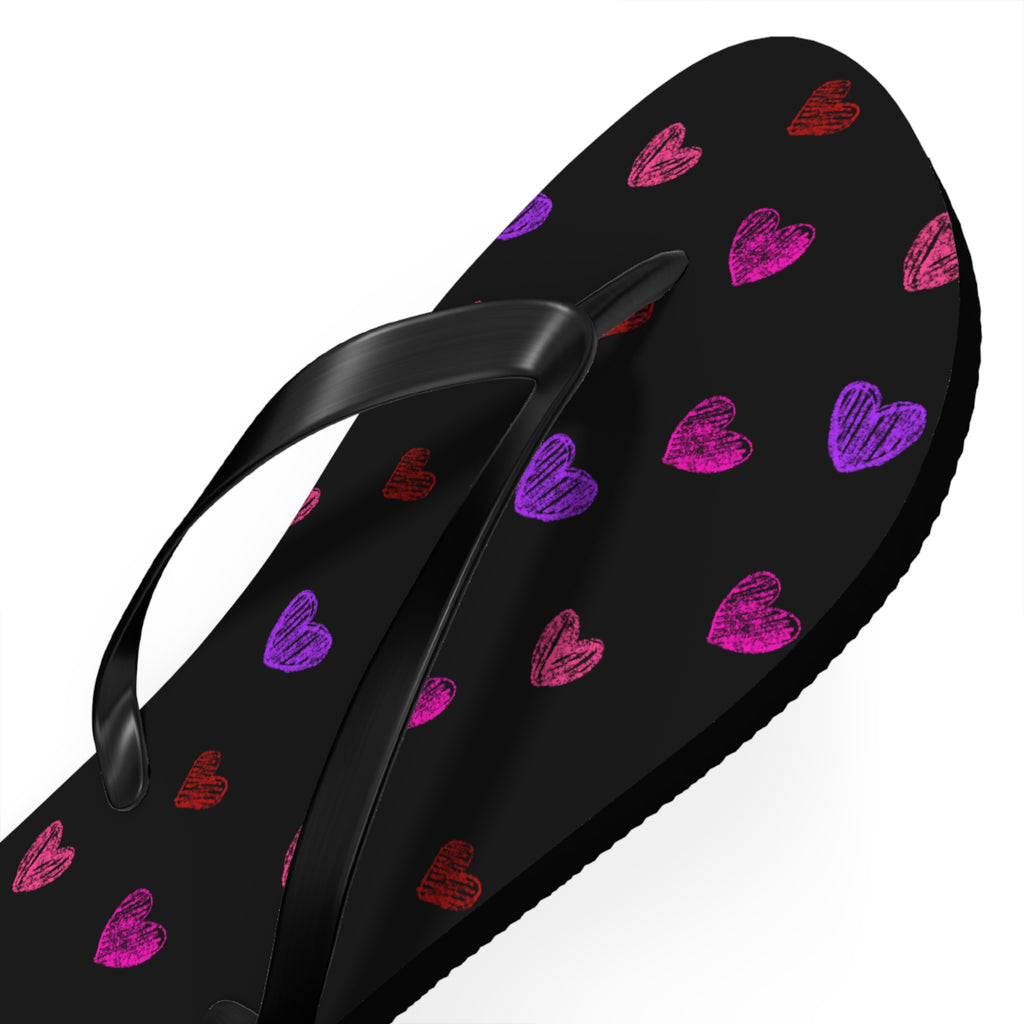 Unisex Black Colorful Hand Drawn Heart Pattern EVA Polyester Flip Flops