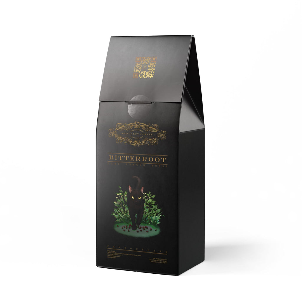 Pantouflard Bitterroot Dark French Roast Coffee – Whole Bean – 100% Arabica Specialty Blend (Brazil) – Notes of Bitter sweet, Chocolate, Toasty, Strong finish – 12oz(340g)