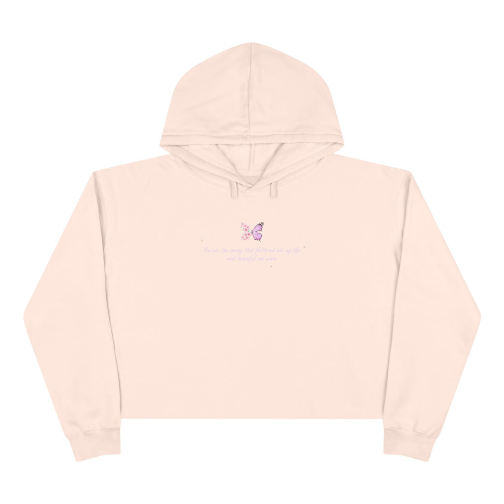 Women's Peach Floral Butterfly Spring Quote Cotton Blend Crop Hoodie