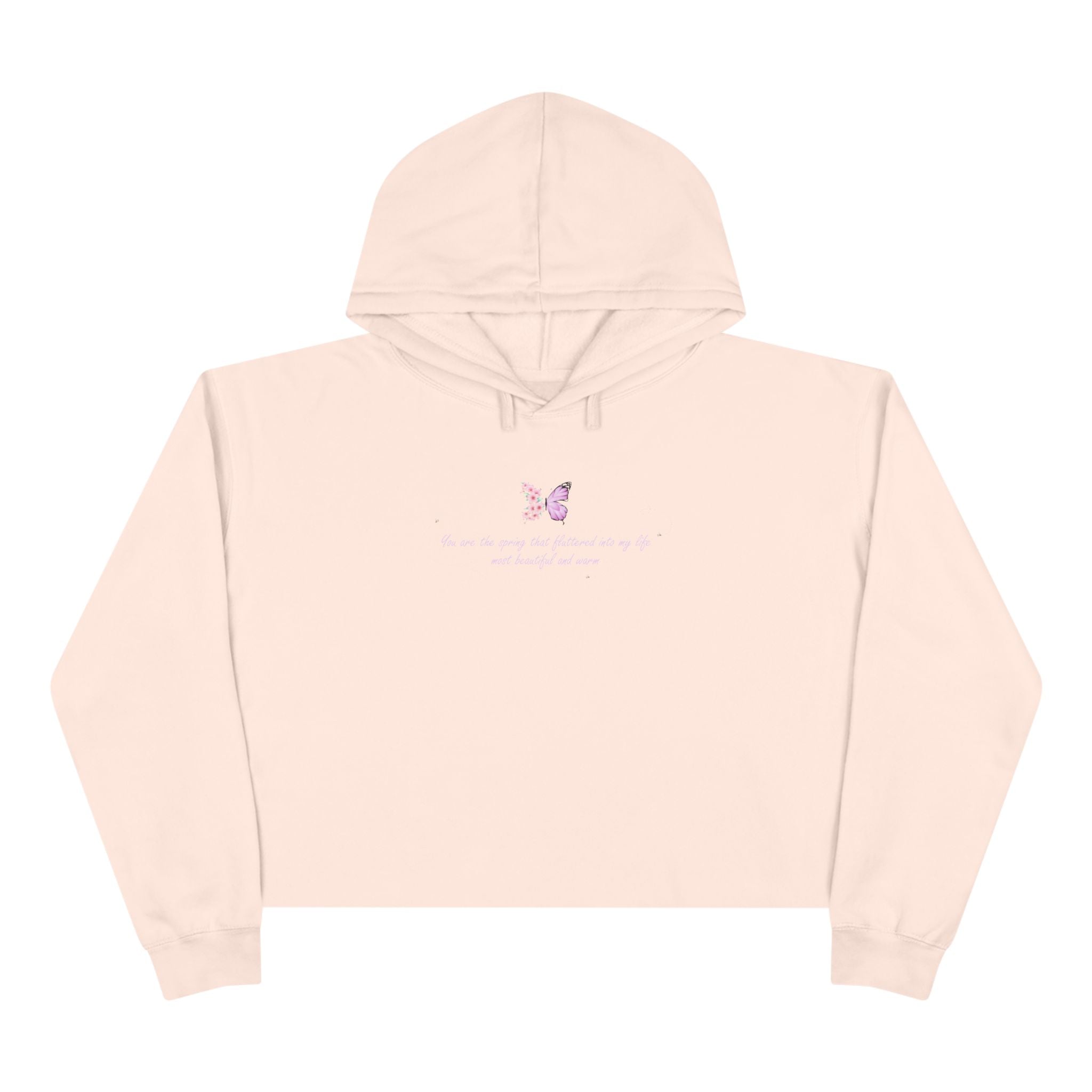 Women's Peach Floral Butterfly Spring Quote Cotton Blend Crop Hoodie
