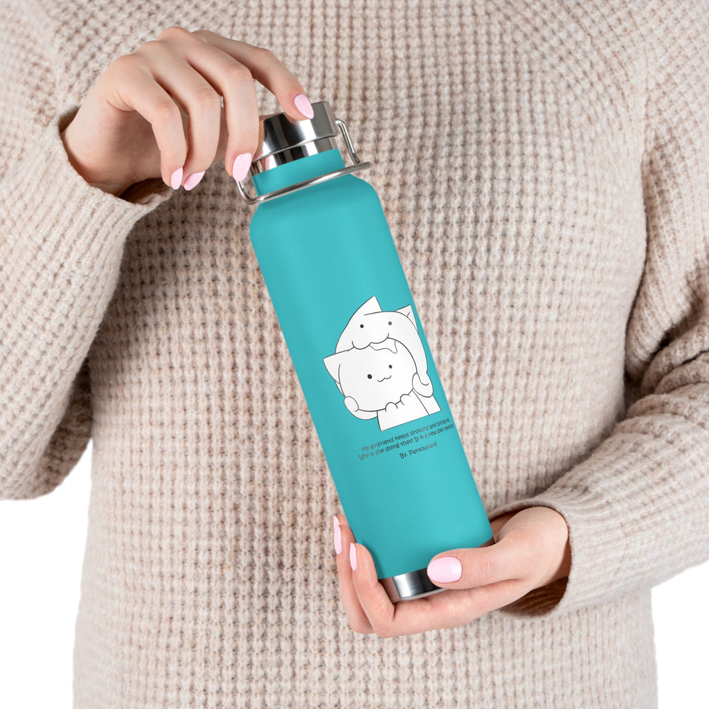 Navy Blue Cute Biting Cats Quote 22oz Copper Vacuum Insulated Bottle