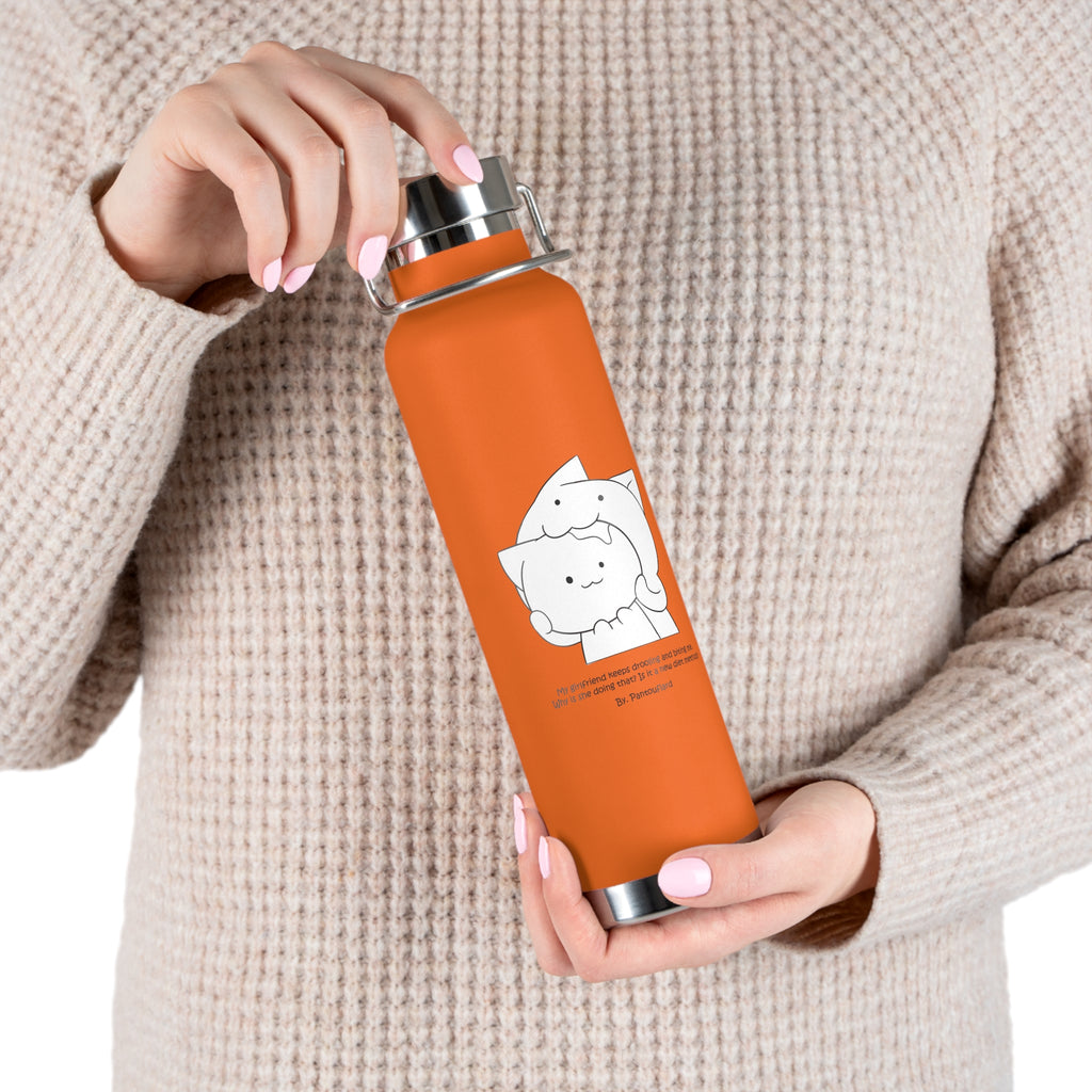 Navy Blue Cute Biting Cats Quote 22oz Copper Vacuum Insulated Bottle