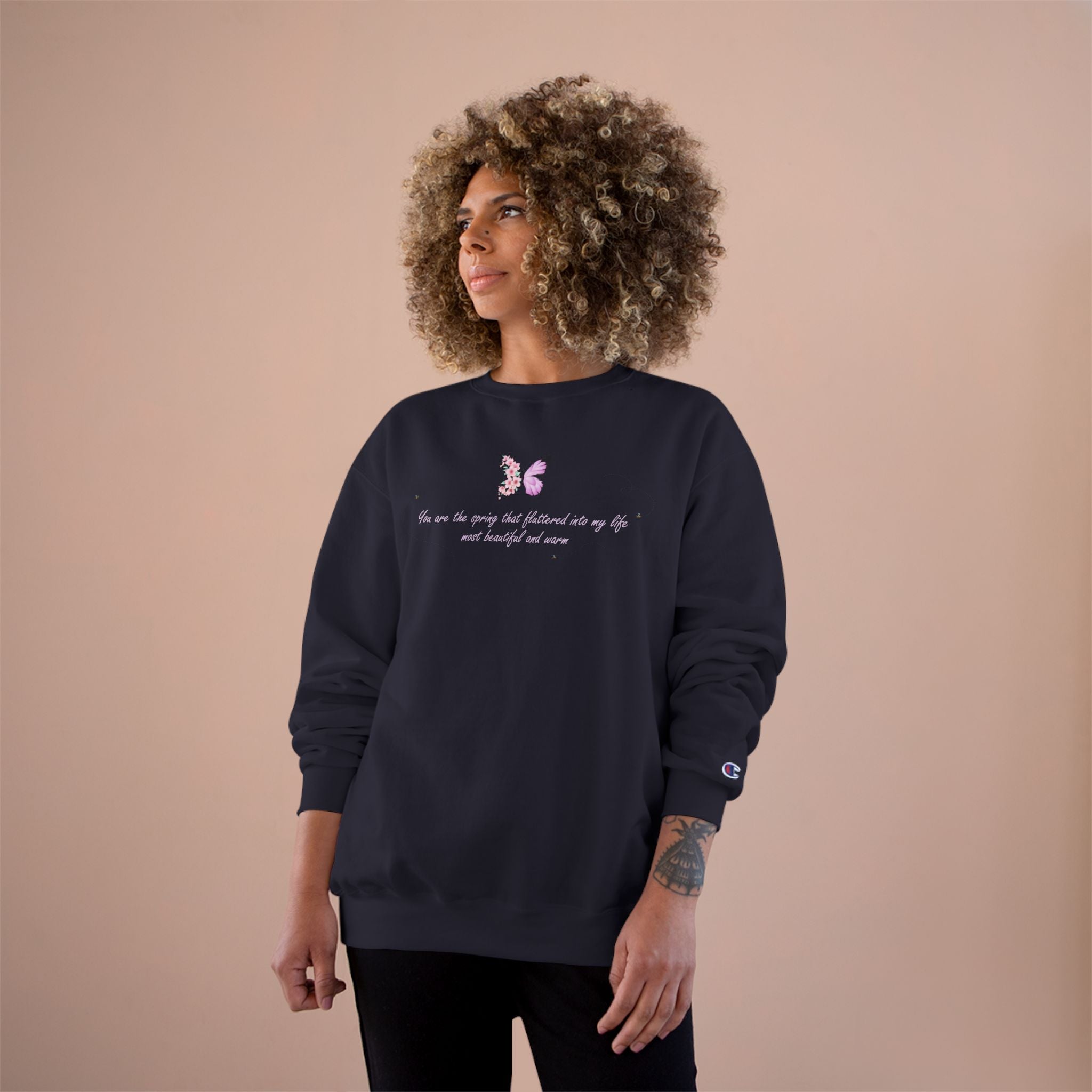 Unisex White Floral Butterfly Spring Quote Cotton Blend Champion Sweatshirt