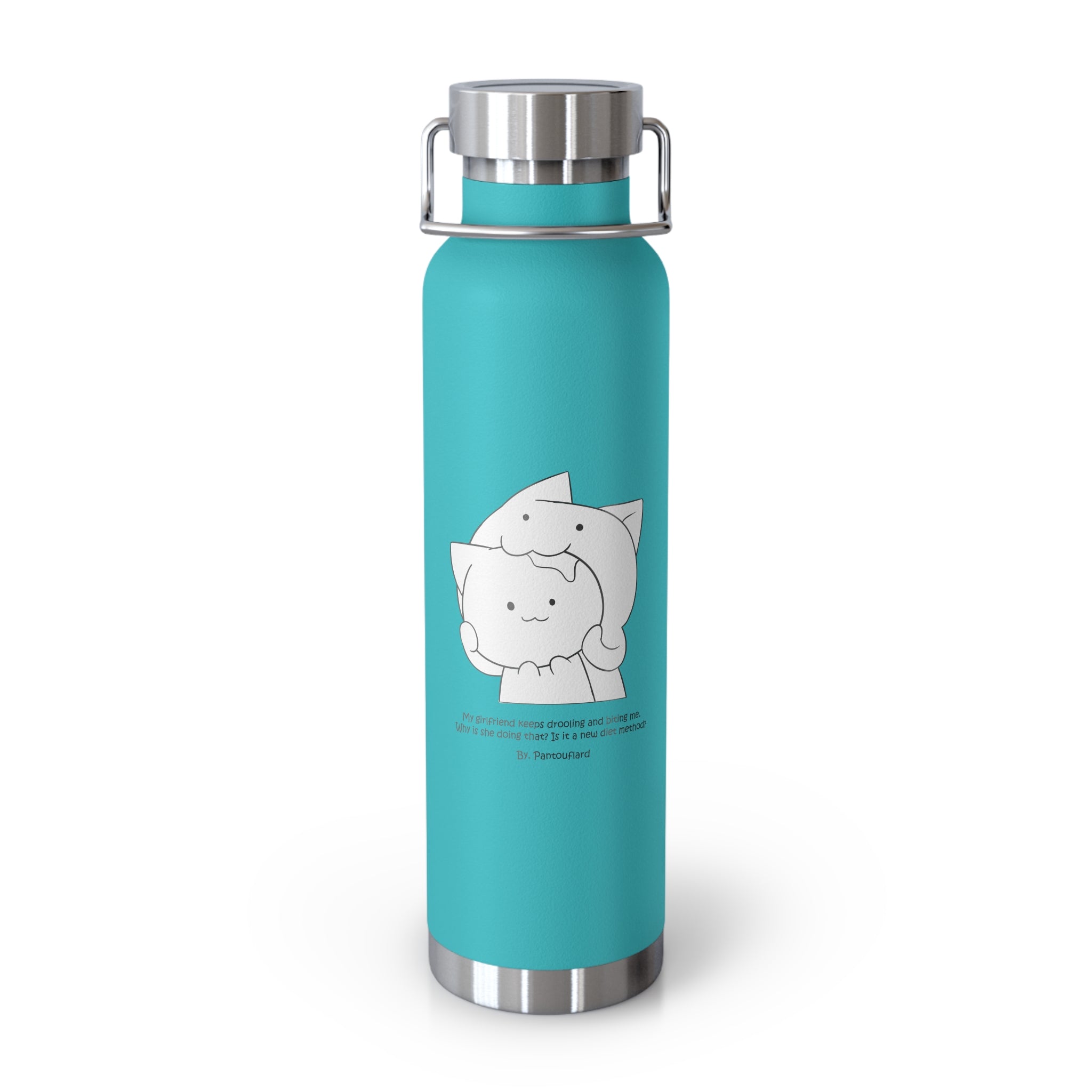 Navy Blue Cute Biting Cats Quote 22oz Copper Vacuum Insulated Bottle